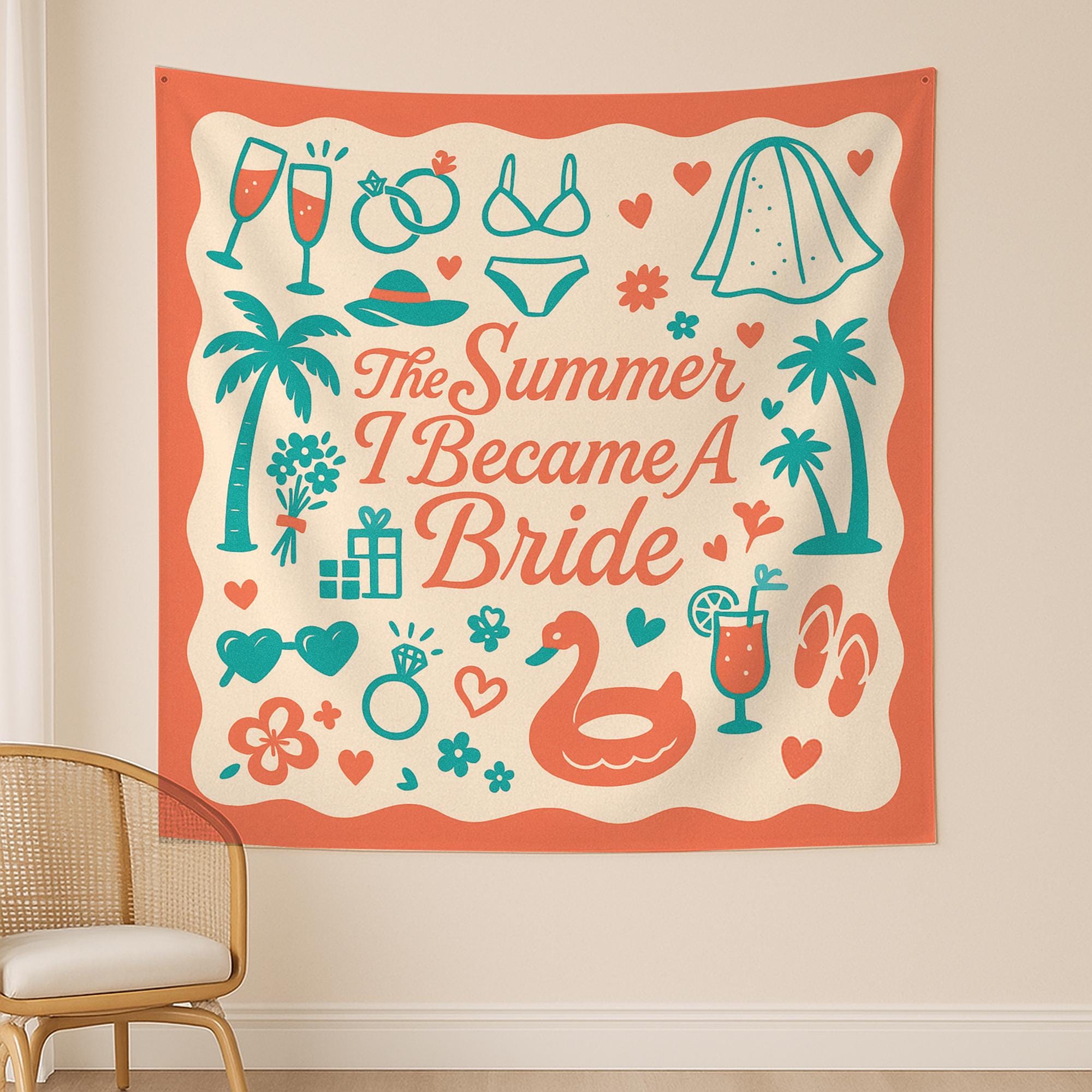 The Summer I Became a Bride Tapestry, Bachelorette Party Banner, Bride to Be Wall Decor, Bridal Shower Gift, Wedding Celebration
