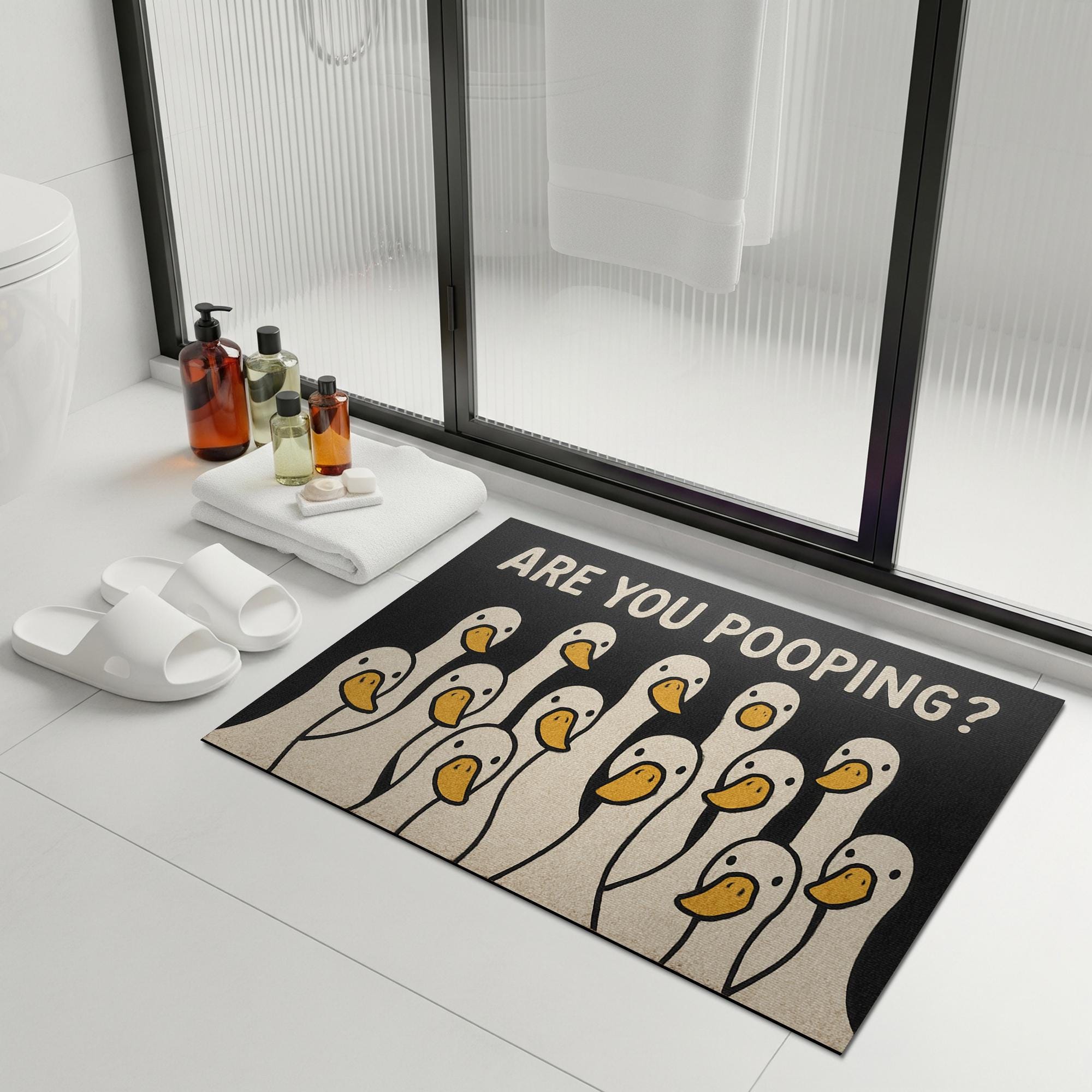 Funny Silly Goose Bath Mat, Funny Are You Pooping Rug, Duck Bathroom Decor, Humorous Toilet Mat, Cute Animal Floor Rug for Gift