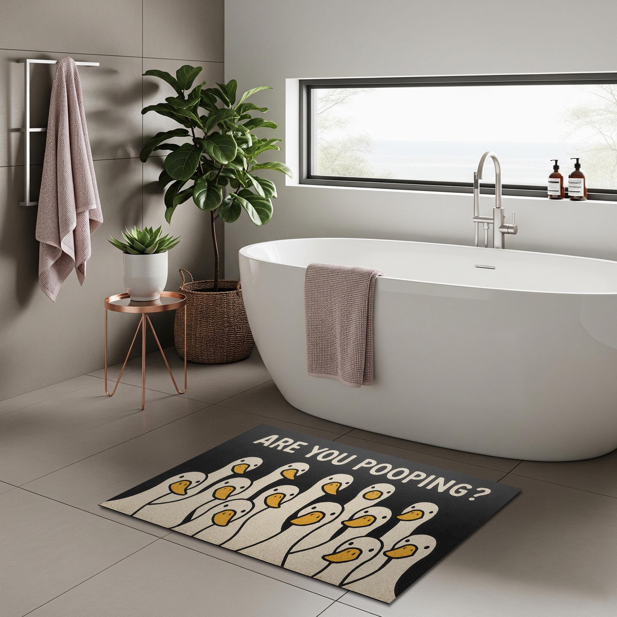 Funny Silly Goose Bath Mat, Funny Are You Pooping Rug, Duck Bathroom Decor, Humorous Toilet Mat, Cute Animal Floor Rug for Gift