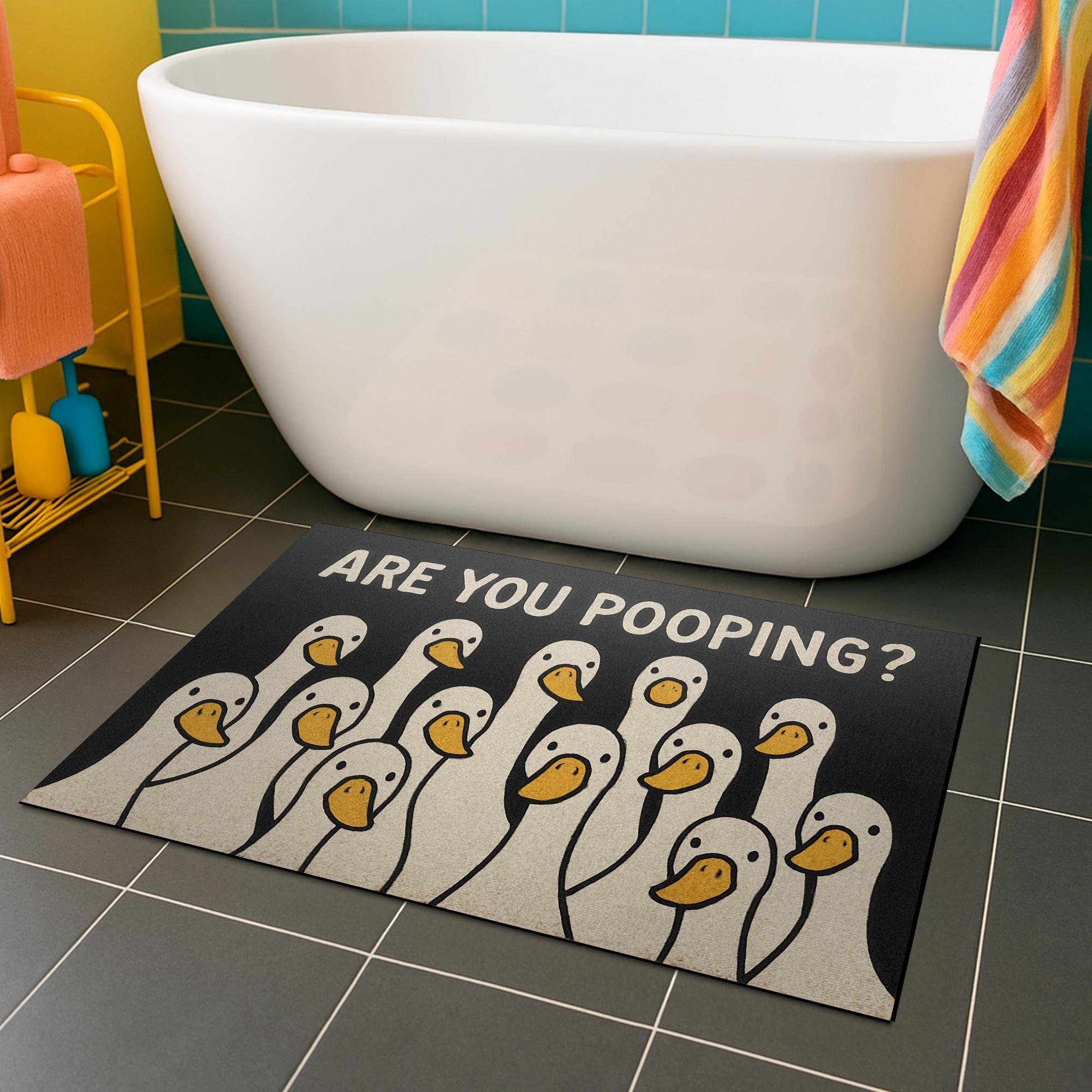 Funny Silly Goose Bath Mat, Funny Are You Pooping Rug, Duck Bathroom Decor, Humorous Toilet Mat, Cute Animal Floor Rug for Gift