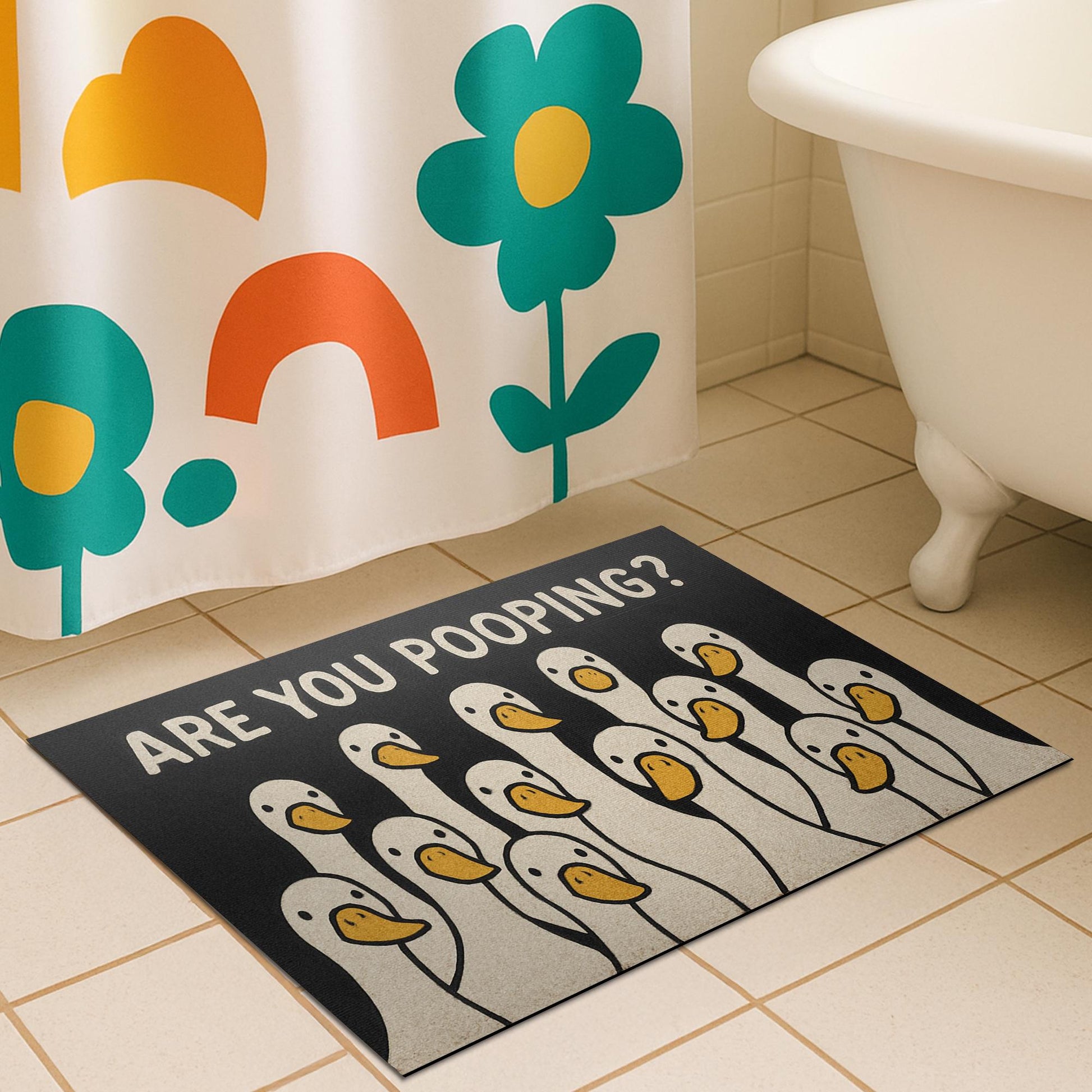 Funny Silly Goose Bath Mat, Funny Are You Pooping Rug, Duck Bathroom Decor, Humorous Toilet Mat, Cute Animal Floor Rug for Gift