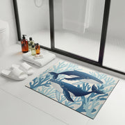 Whale Bath Mat, Ocean Theme Bathroom Rug, Coastal Sea Life Decor, Marine Animal Floor Mat, Nautical Bathroom Accessory Gift