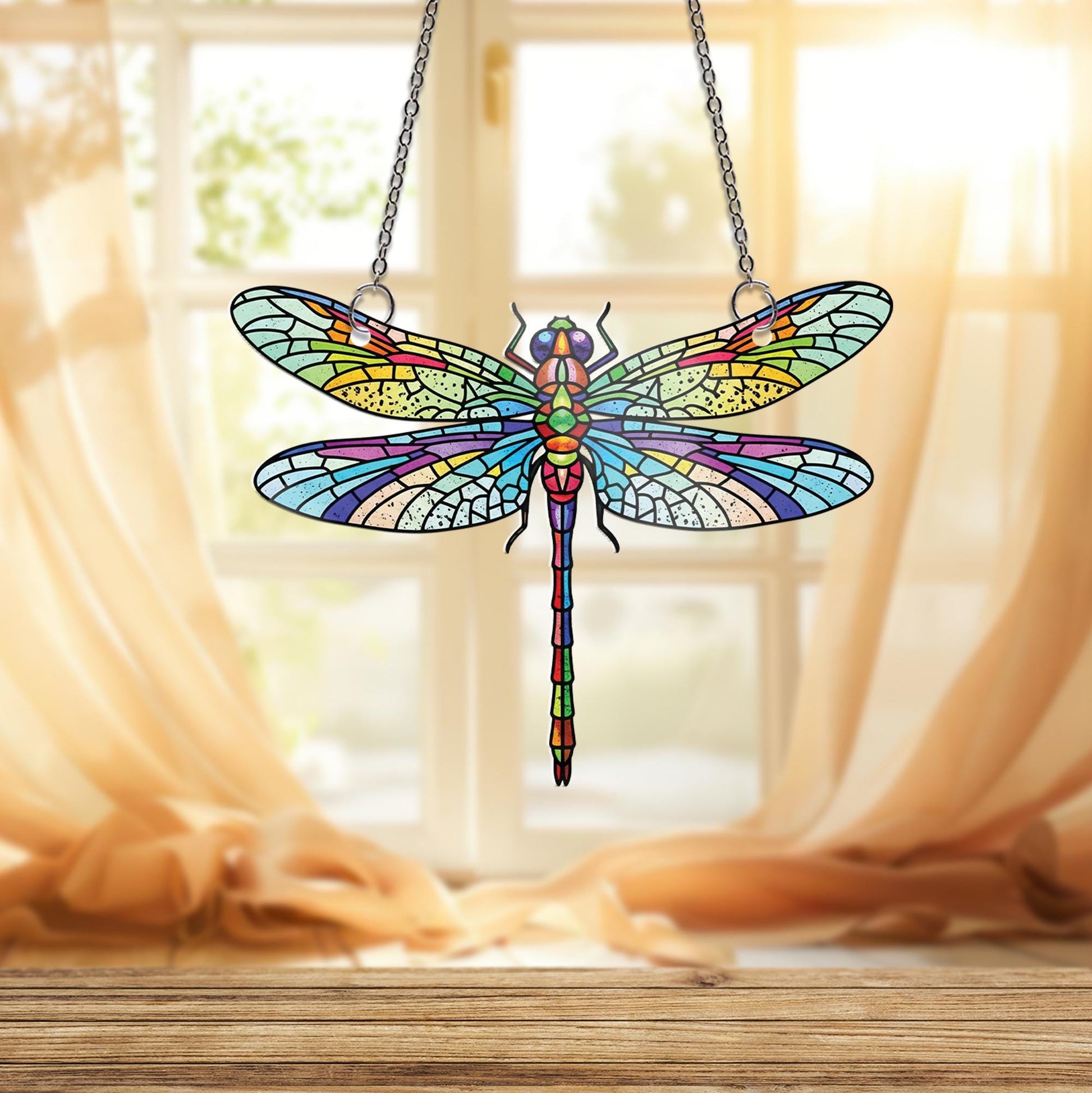 Dragonfly Window Hanging | Faux Stained Glass Suncatcher | Nature Inspired Insect Decor | Boho Garden Gift