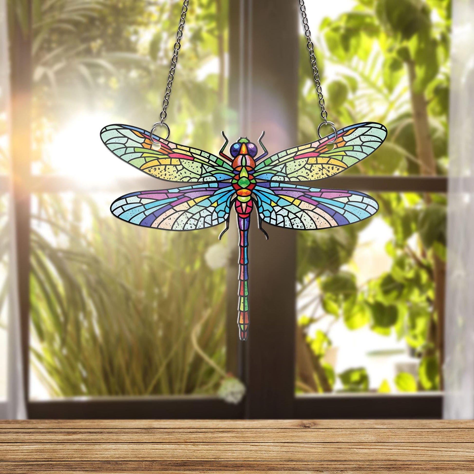 Dragonfly Window Hanging | Faux Stained Glass Suncatcher | Nature Inspired Insect Decor | Boho Garden Gift