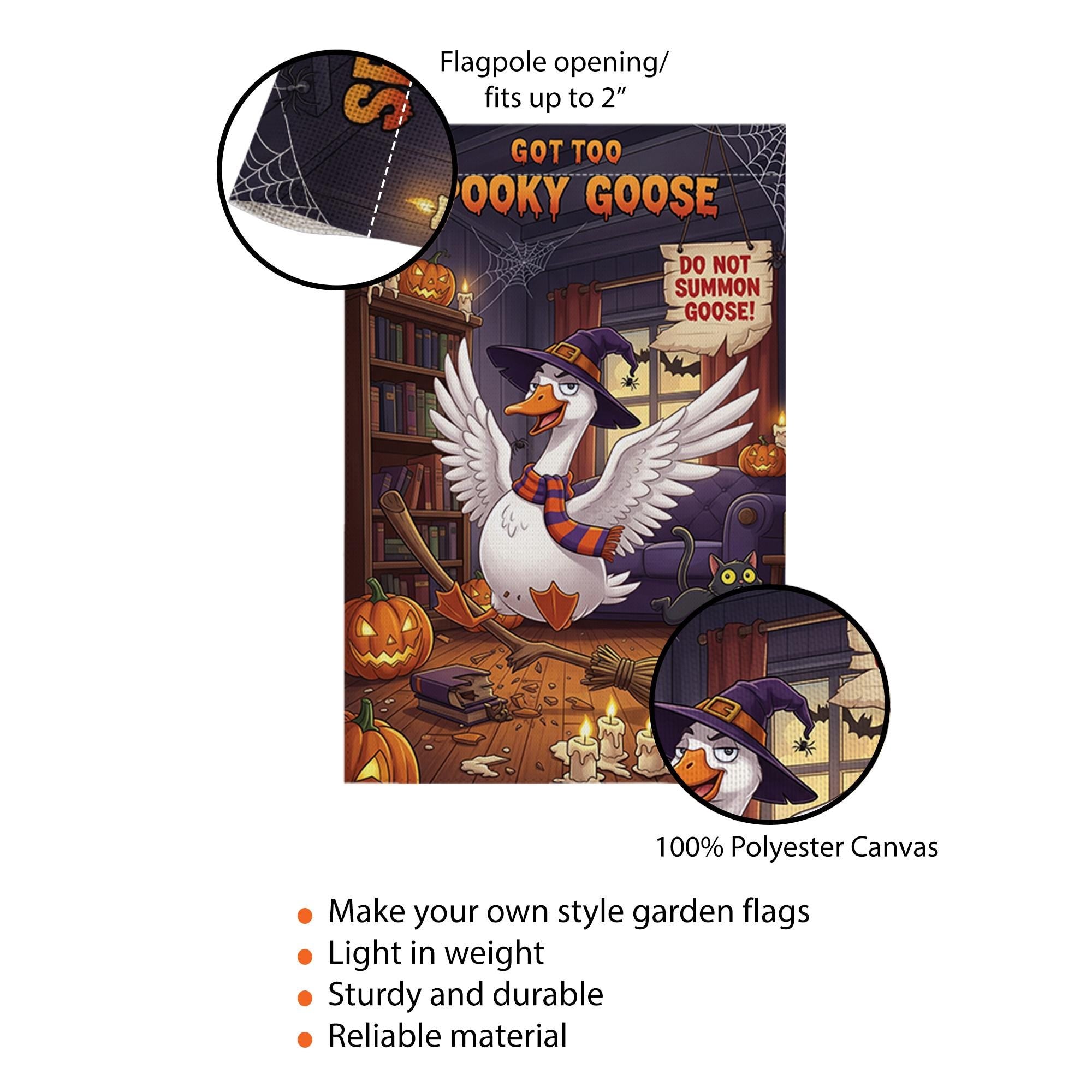 Spooky Goose Halloween Garden Flag – Funny Witch Goose Yard Decor with Pumpkins, Broom, Black Cat – Cute Halloween Outdoor Sign