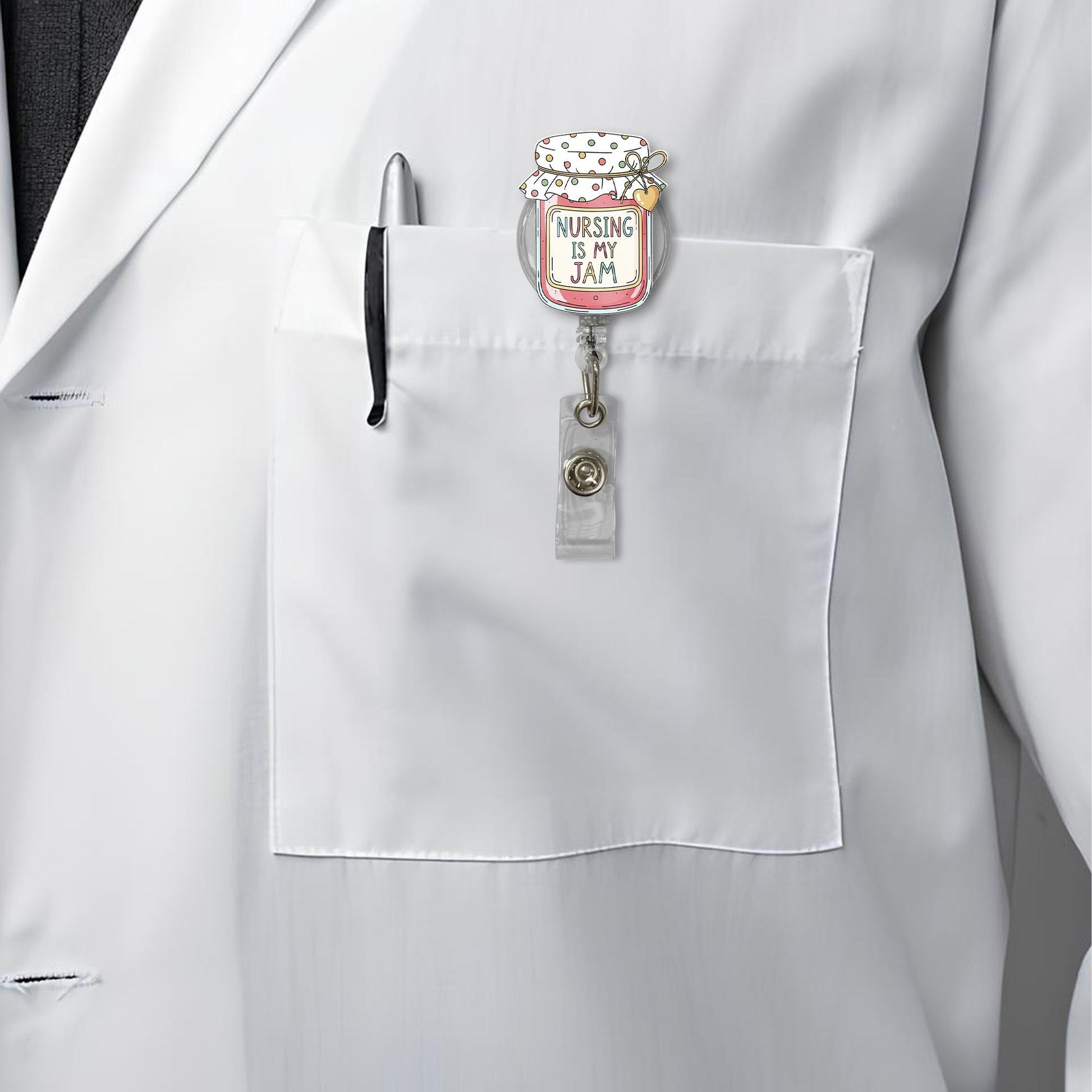 Nursing Is My Jam Badge Reel | Cute Jam Jar Nurse ID Holder | Funny Medical Name Tag Clip | Nurse Gift Idea | Retractable Badge Reel