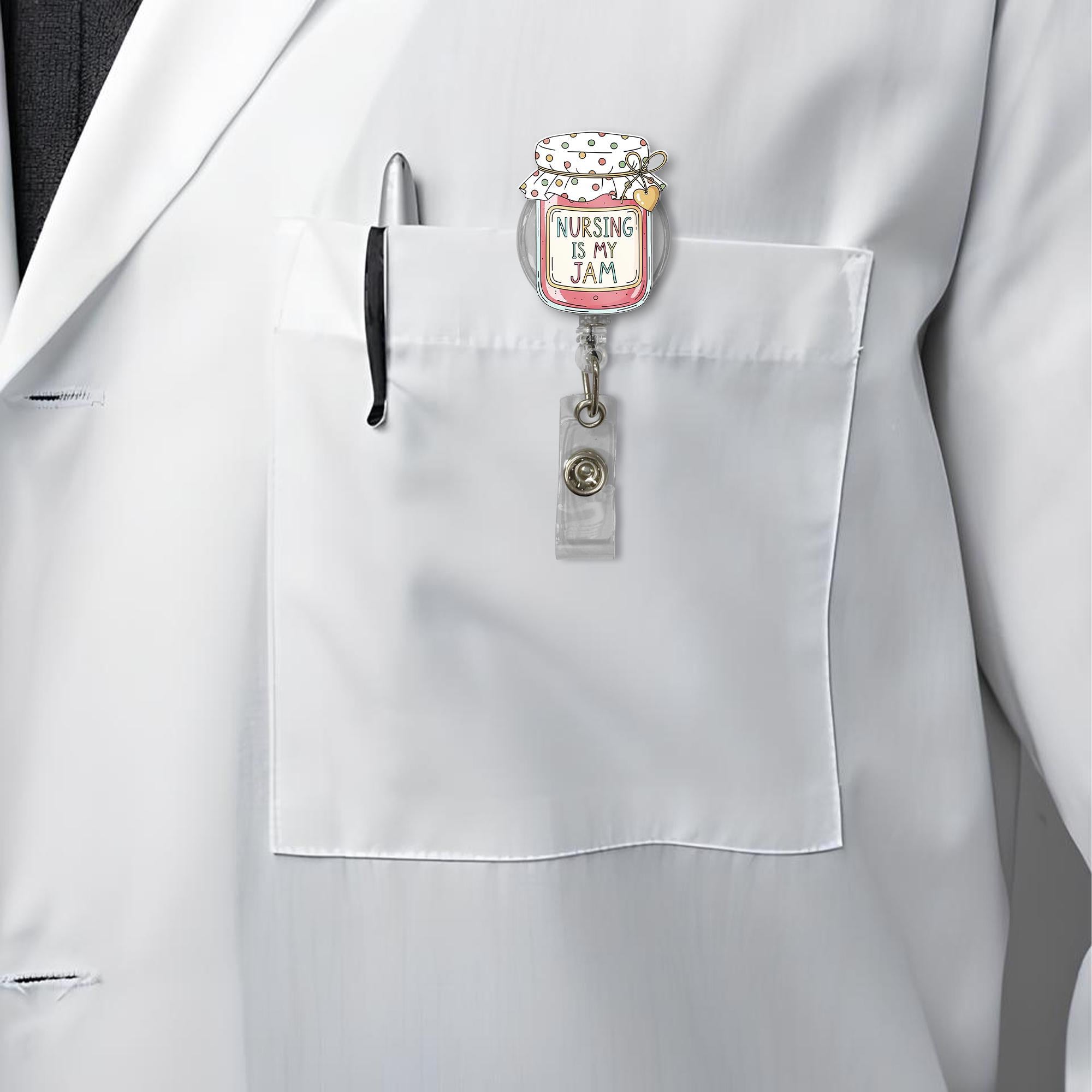 Nursing Is My Jam Badge Reel | Cute Jam Jar Nurse ID Holder | Funny Medical Name Tag Clip | Nurse Gift Idea | Retractable Badge Reel
