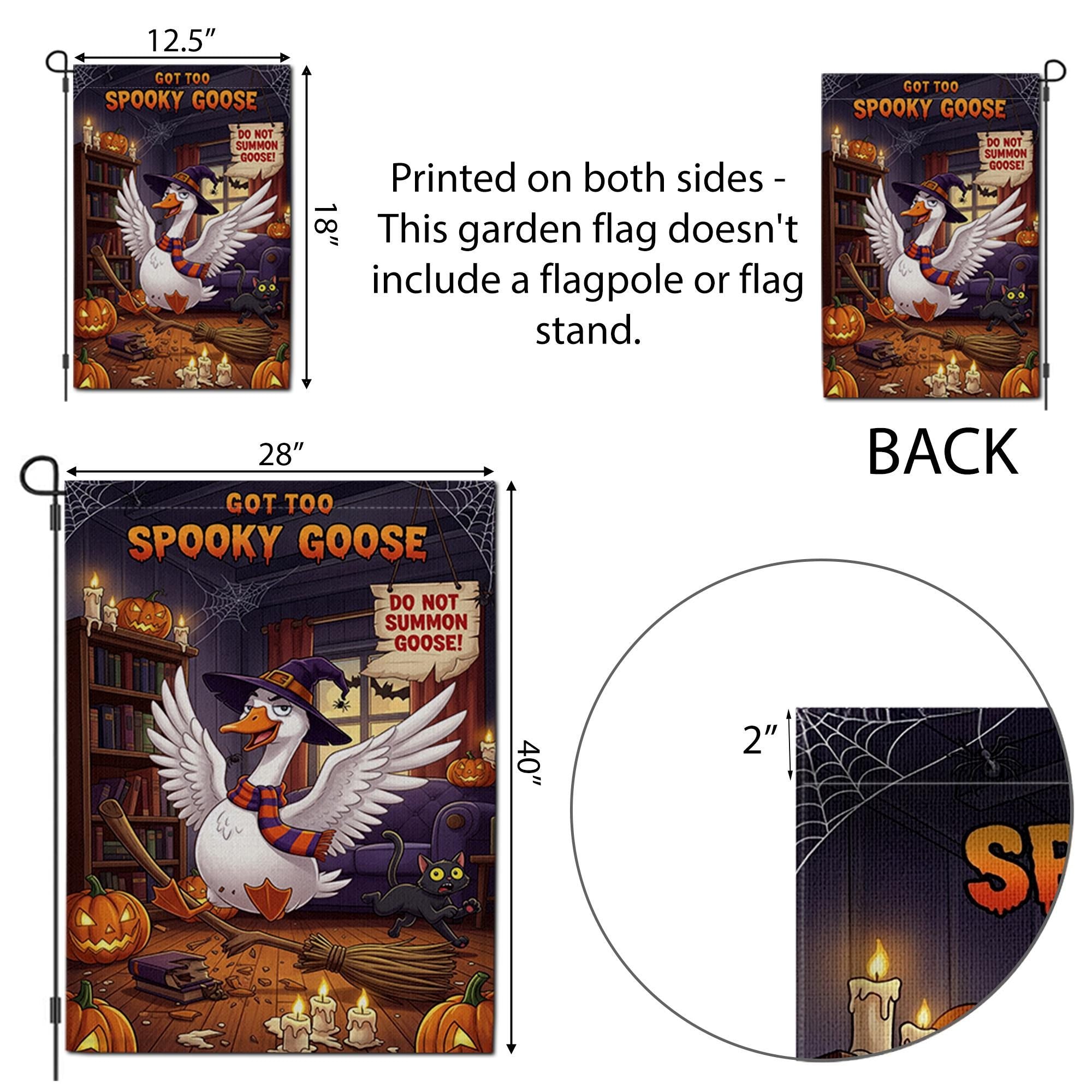 Spooky Goose Halloween Garden Flag – Funny Witch Goose Yard Decor with Pumpkins, Broom, Black Cat – Cute Halloween Outdoor Sign
