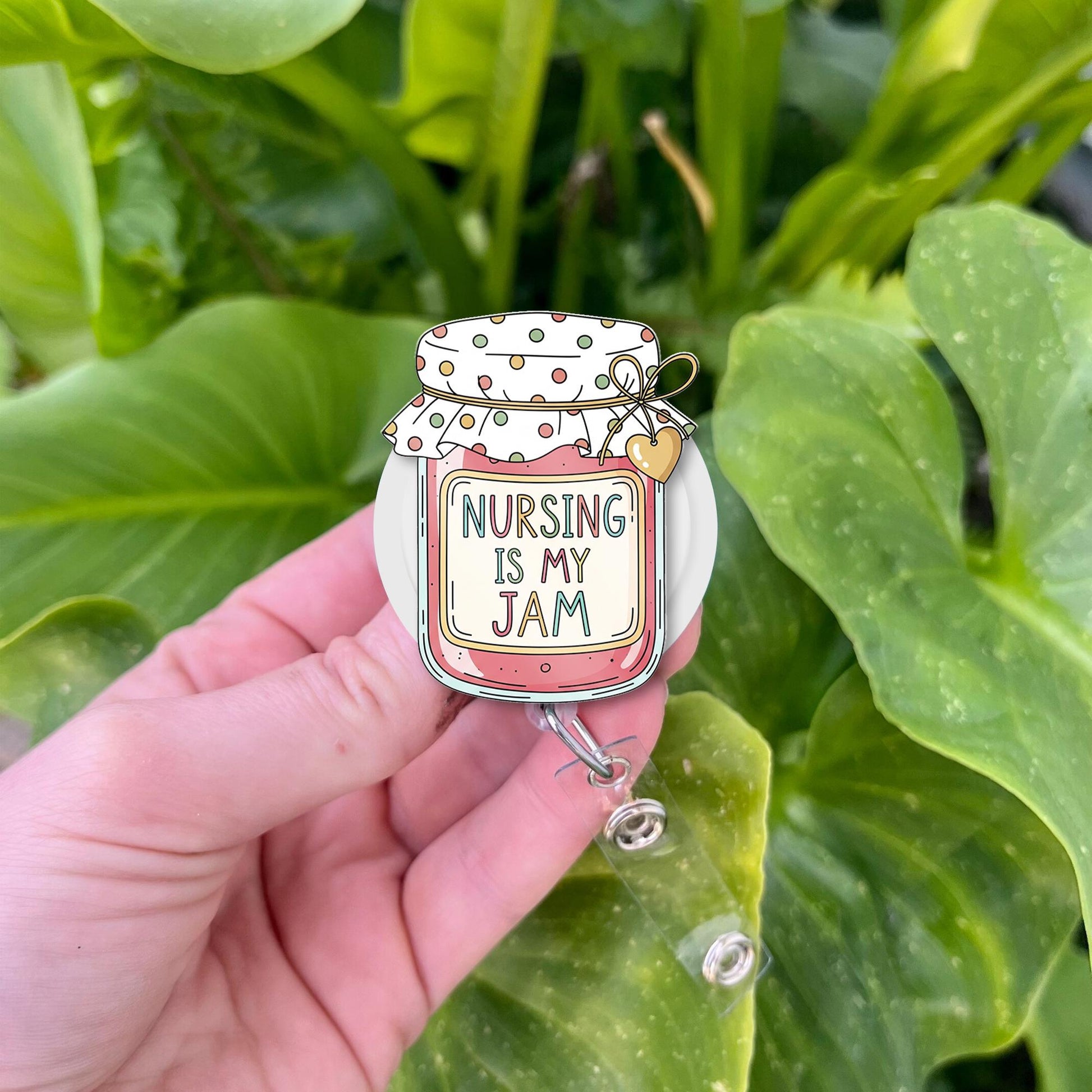 Nursing Is My Jam Badge Reel | Cute Jam Jar Nurse ID Holder | Funny Medical Name Tag Clip | Nurse Gift Idea | Retractable Badge Reel