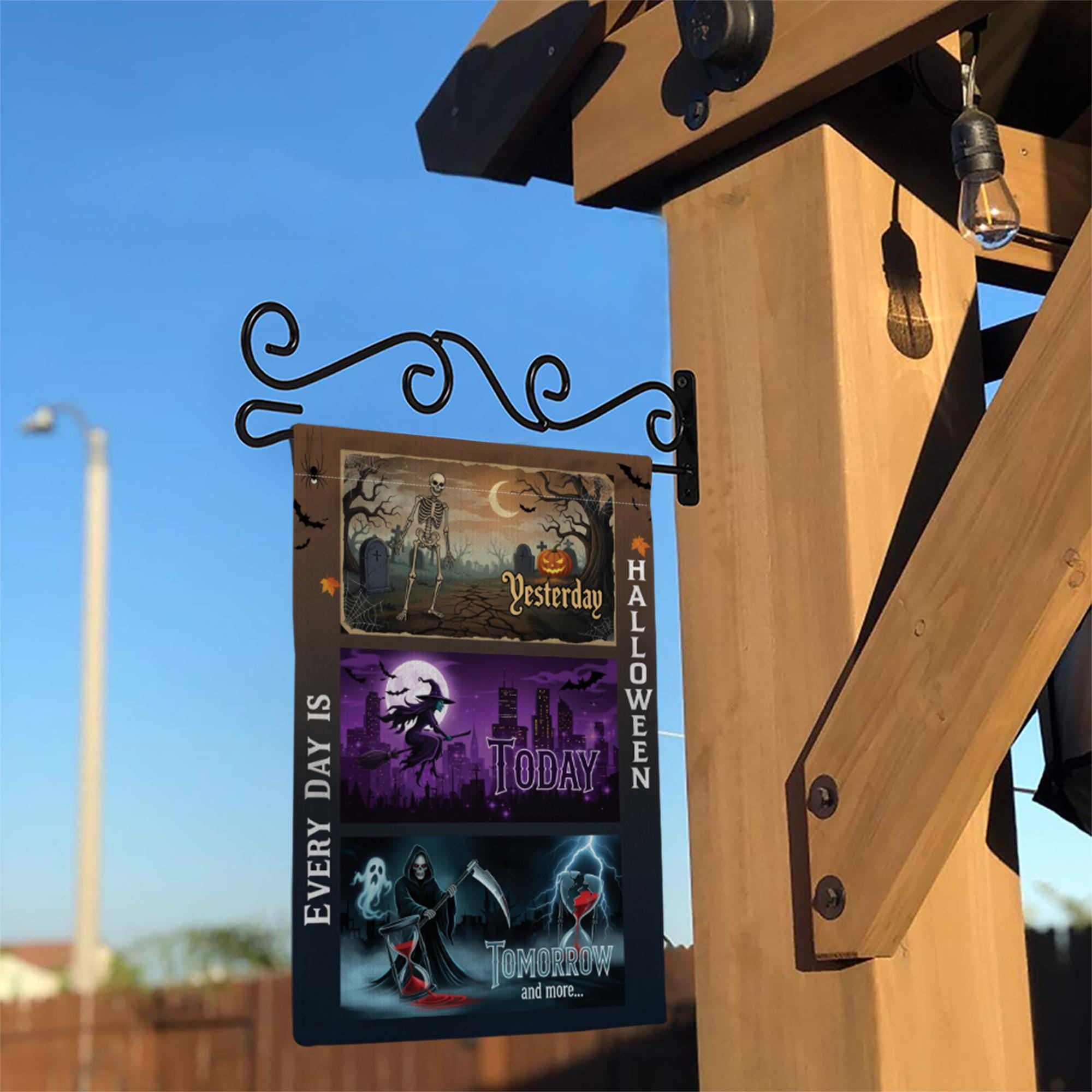 Every Day Is Halloween Garden Flag – Funny Spooky Yard Decor with Skeleton, Witch, Grim Reaper for October Outdoor Display