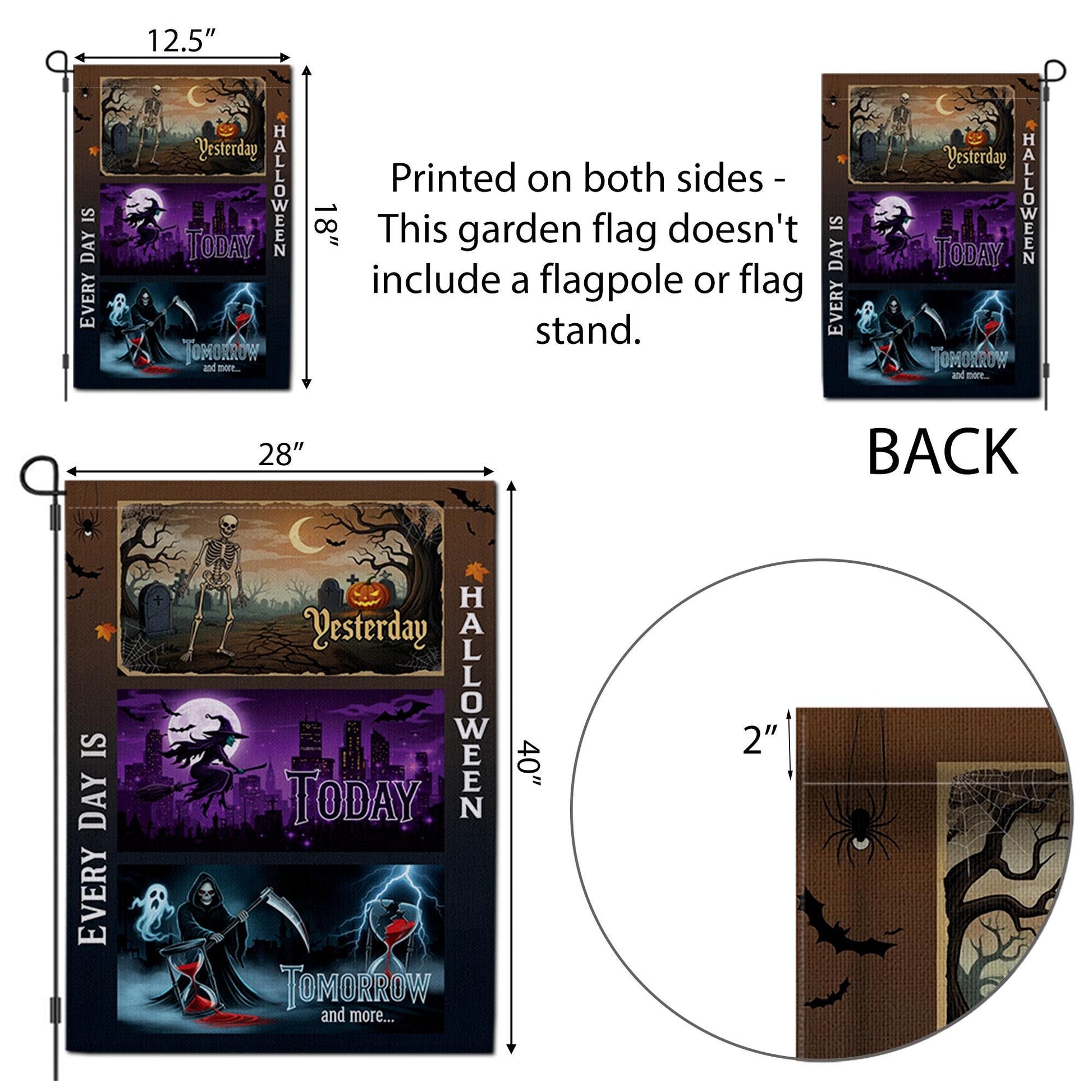 Every Day Is Halloween Garden Flag – Funny Spooky Yard Decor with Skeleton, Witch, Grim Reaper for October Outdoor Display