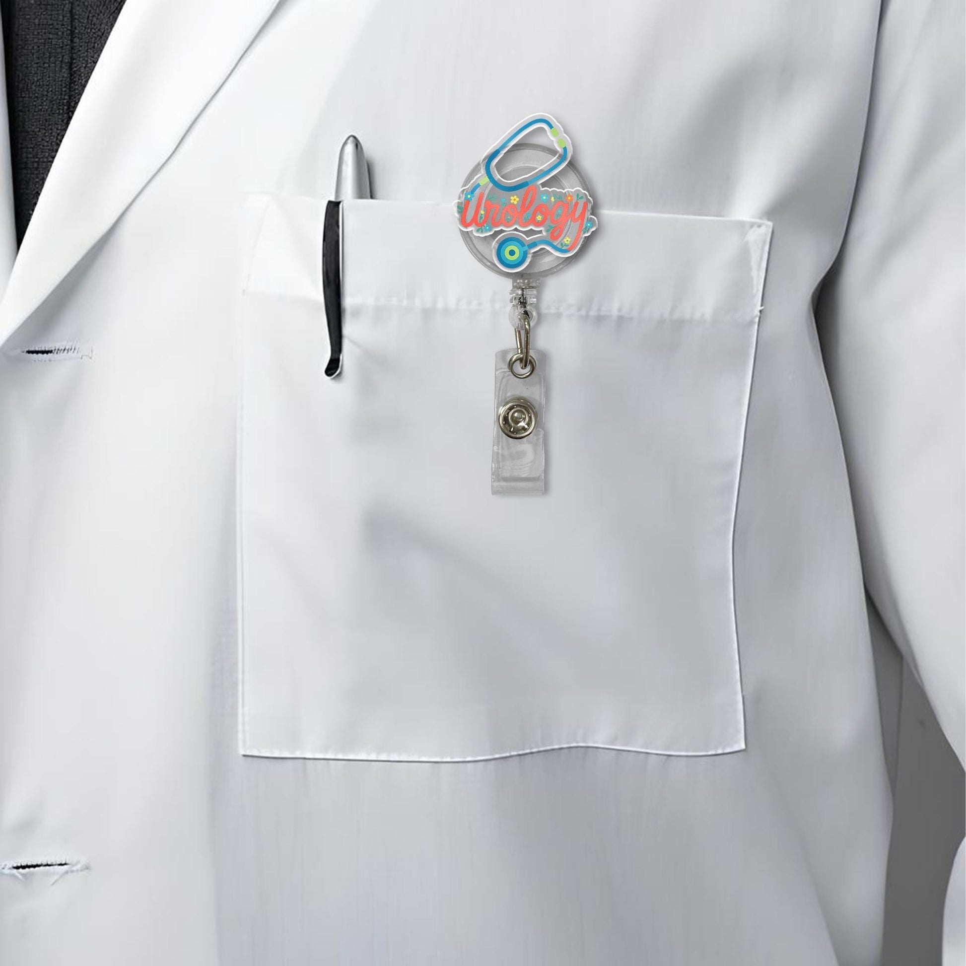 Urology Badge Reel | Cute Stethoscope ID Holder for Urologist or Nurse | Medical Name Tag Clip | Gift for Urology Staff & Healthcare Workers
