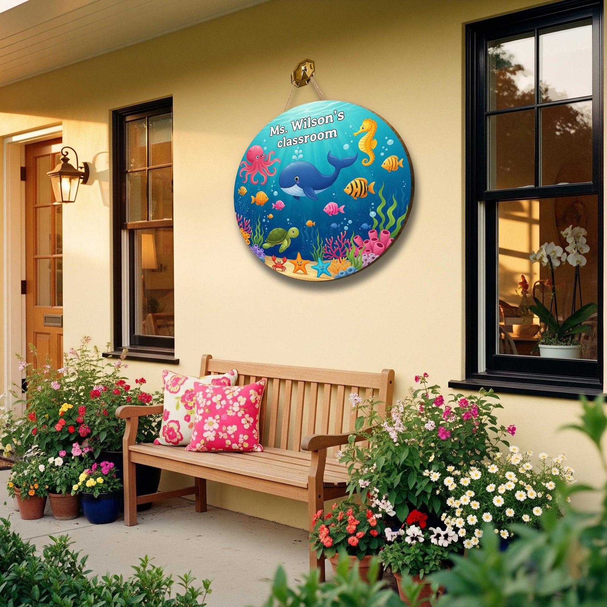 Personalized Under the Sea Classroom Sign – Ocean Theme Teacher Door Decor with Whale, Octopus, Fish – Custom School Wall Sign