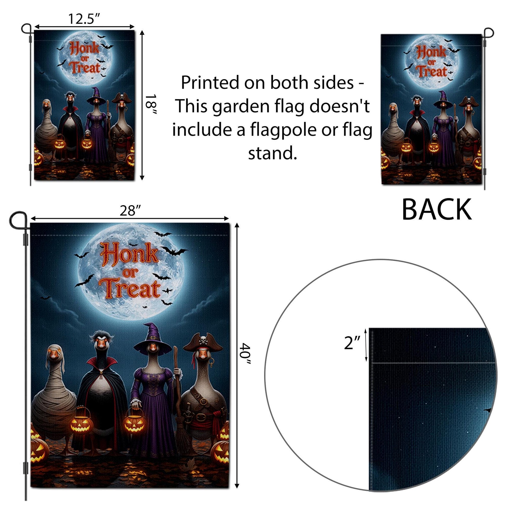 Honk or Treat Halloween Garden Flag – Funny Goose Yard Decor with Costumes, Pumpkins & Full Moon – Spooky Fall Outdoor Sign