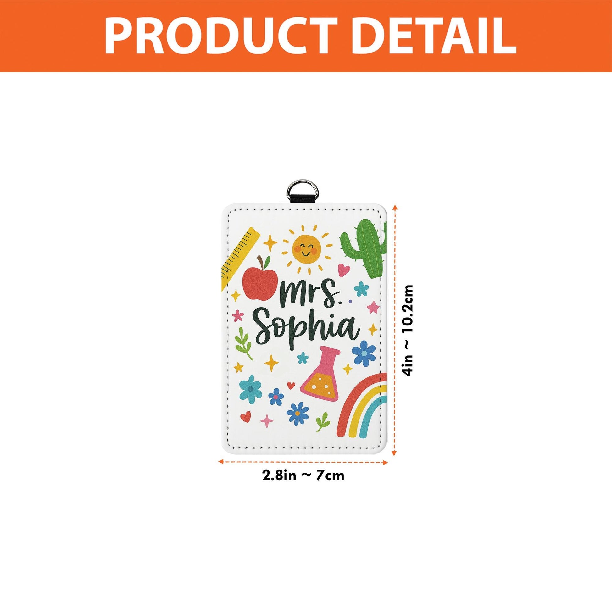 Personalized Teacher ID Badge Holder – Cute Custom Name Lanyard Card with Rainbow, Flowers, Icons – Back to School Teacher Gift, Classroom