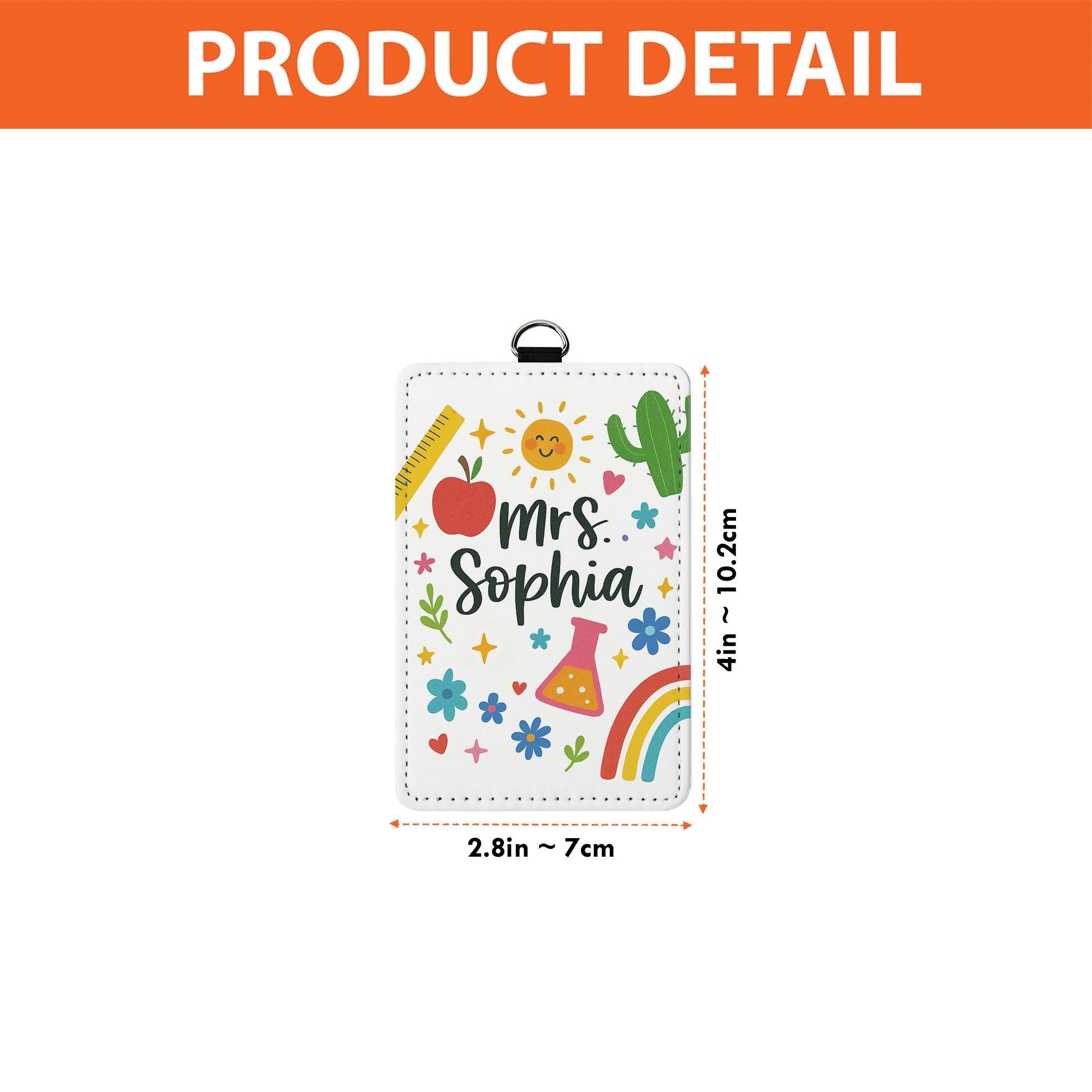 Personalized Teacher ID Badge Holder – Cute Custom Name Lanyard Card with Rainbow, Flowers, Icons – Back to School Teacher Gift, Classroom