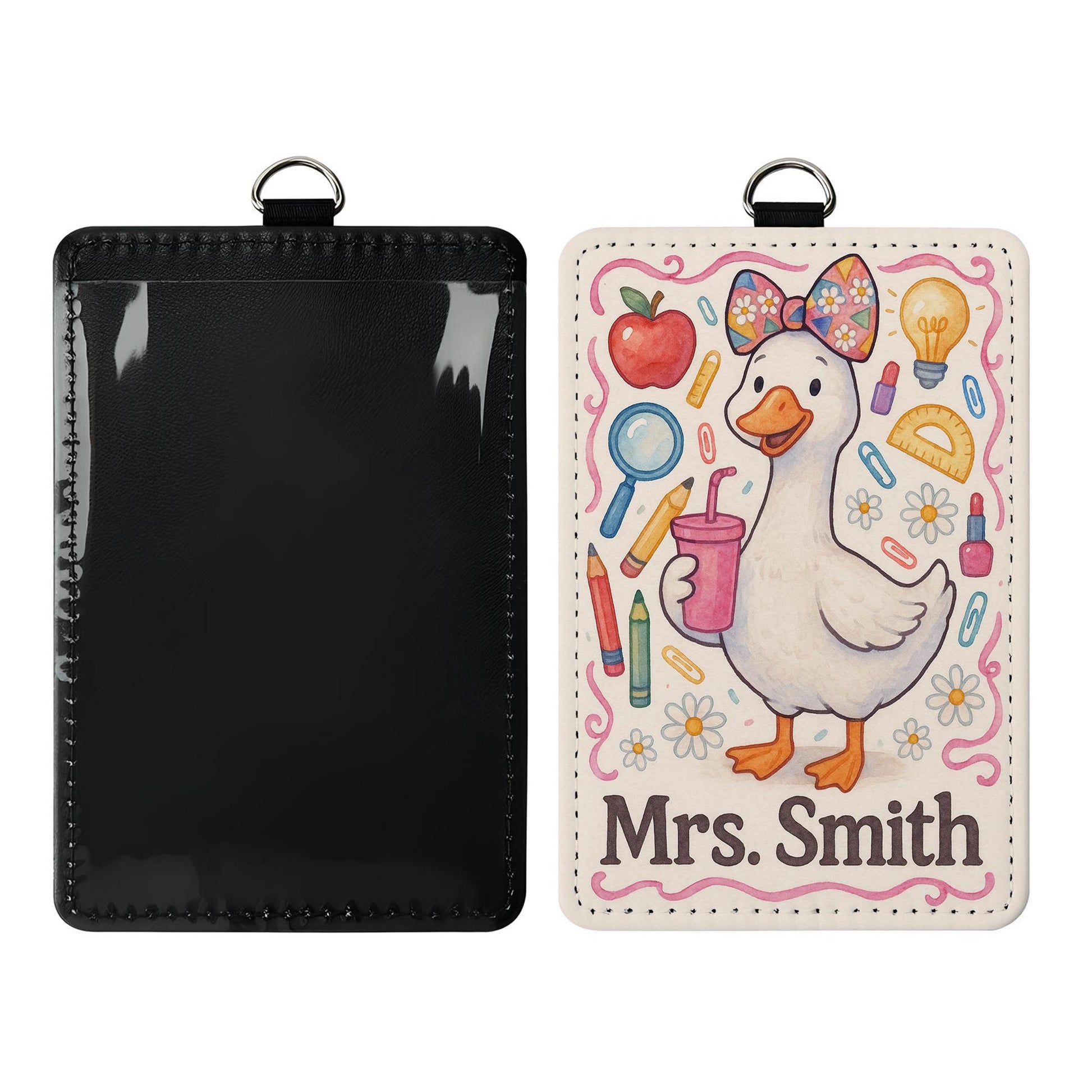 Teacher Duck Badge Reel, Cute Duck ID Holder for Women, Personalized Name Tag, Funny Teacher Gift, Custom Lanyard with Clip