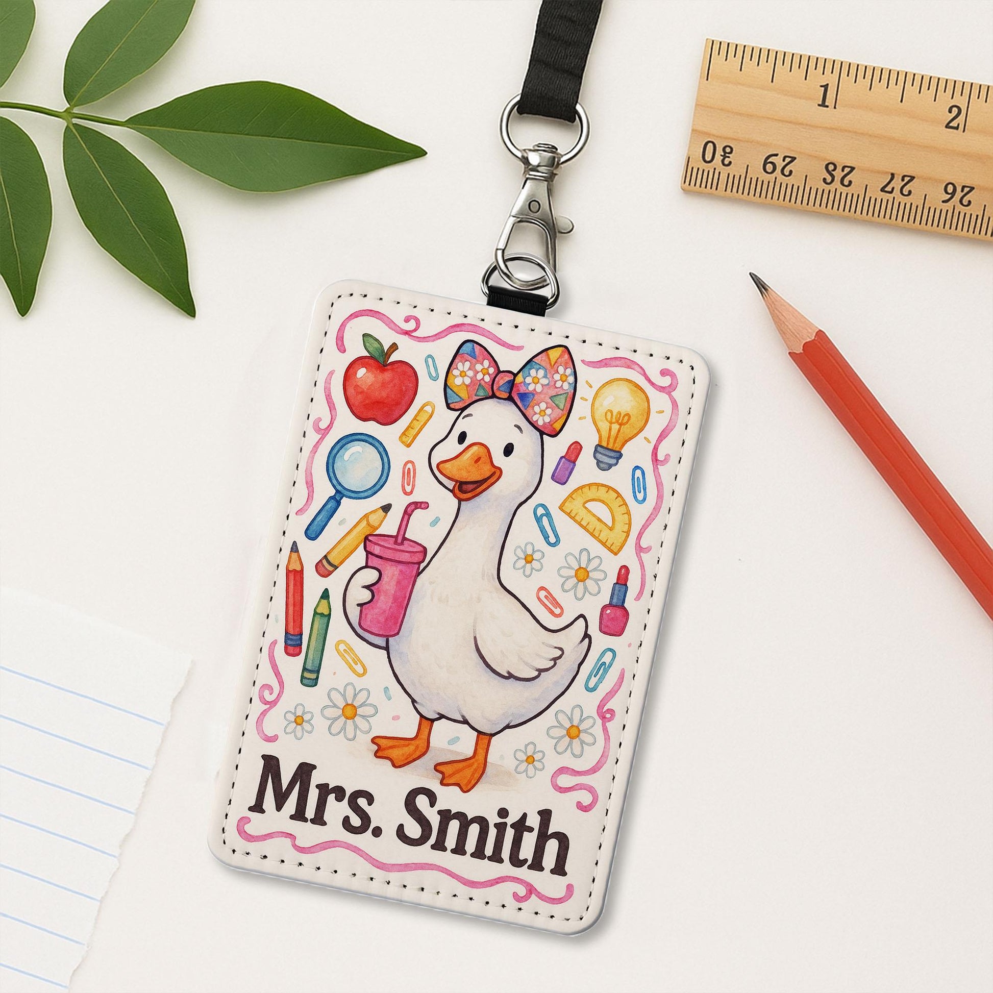 Teacher Duck Badge Reel, Cute Duck ID Holder for Women, Personalized Name Tag, Funny Teacher Gift, Custom Lanyard with Clip