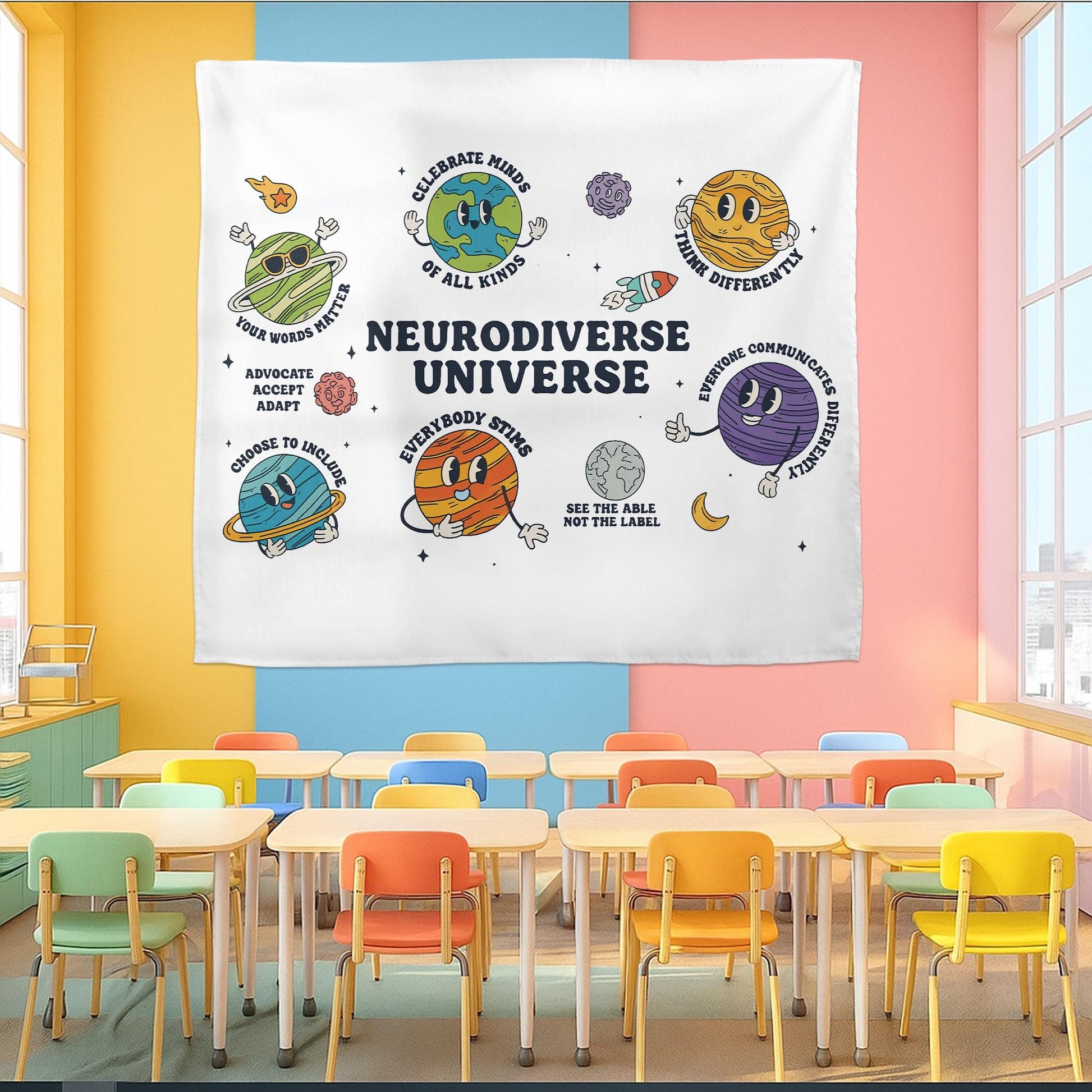 Neurodiverse Universe Tapestry | Celebrate Neurodiversity Wall Art | Classroom Decor for Autism Awareness | Inclusion Affirmation