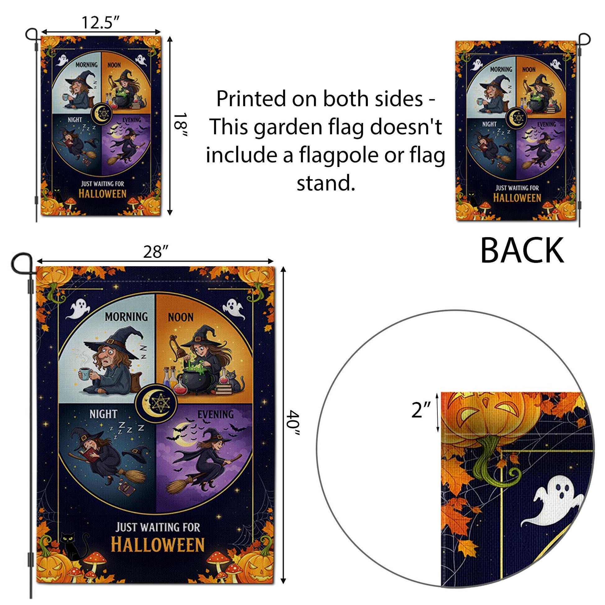 Just Waiting for Halloween Garden Flag – Funny Witch Daily Routine Yard Decor for Spooky Season – Cute Fall Outdoor Sign