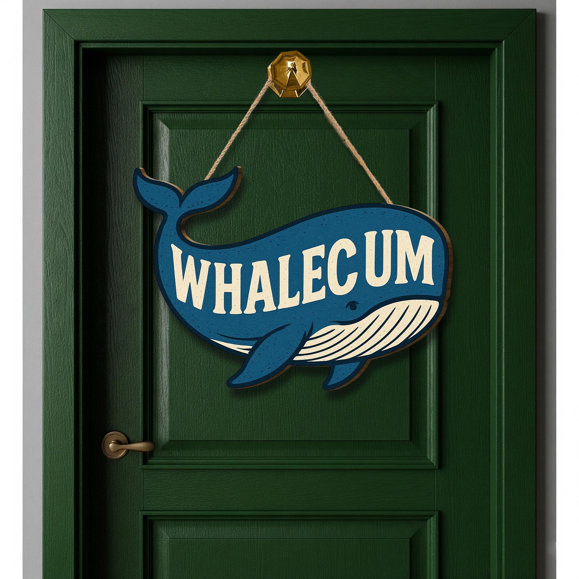 Funny Whale Door Hanger, Whalecome Sign for Bathroom or Entry, Nautical Beach House Decor, Coastal Punny Wall Hanging Gift