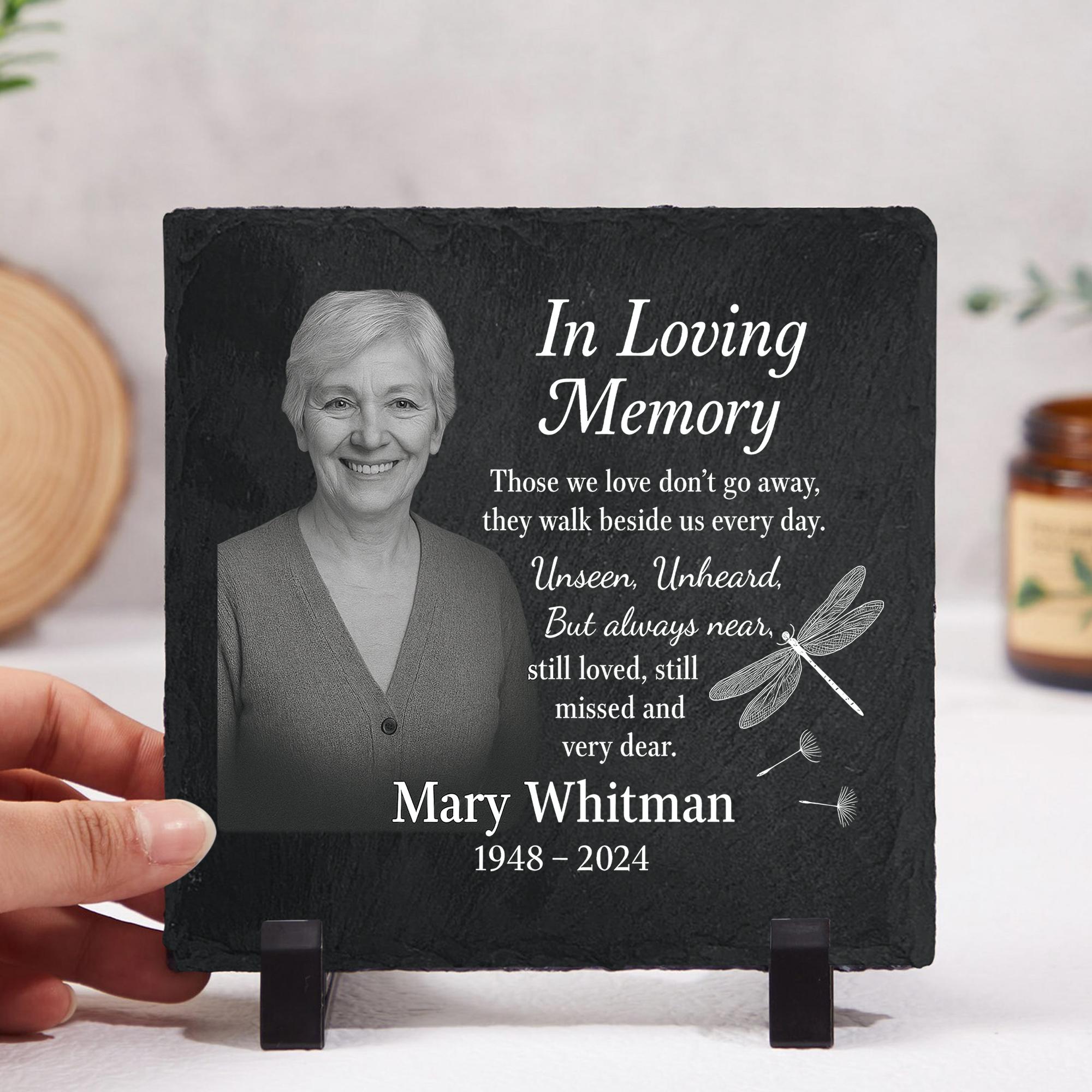 Custom Memorial Garden Stone with Photo – Personalized In Loving Memory Slate – Tribute Keepsake for Loss of Loved One