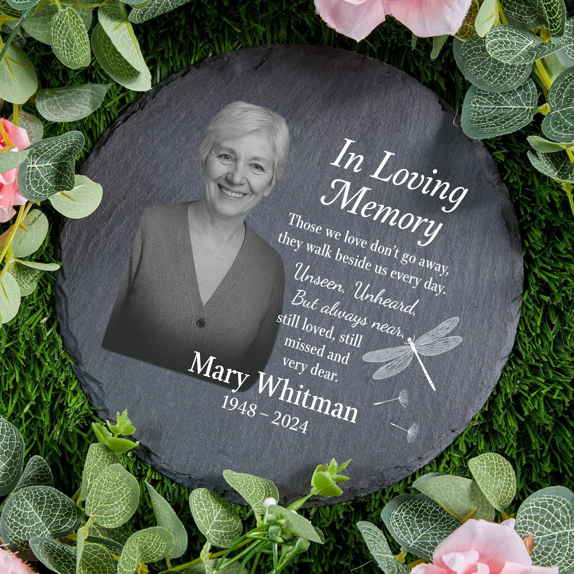 Custom Memorial Garden Stone with Photo – Personalized In Loving Memory Slate – Tribute Keepsake for Loss of Loved One