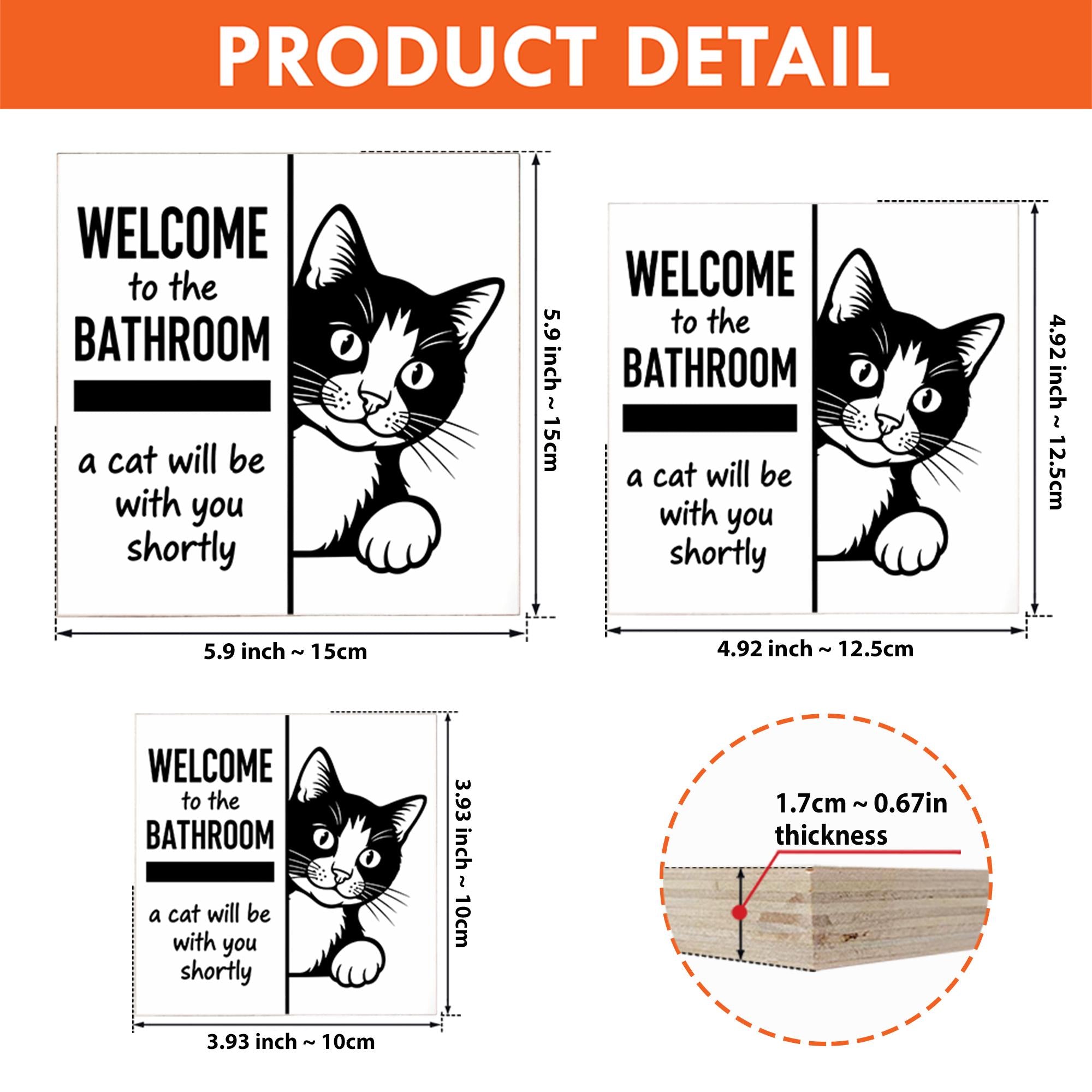 Funny Cat Bathroom Sign, Welcome Cat Will Join You Decor, Kitty Humor Wall Art, Pet Lover Gift, Cute Toilet Shelf Decor
