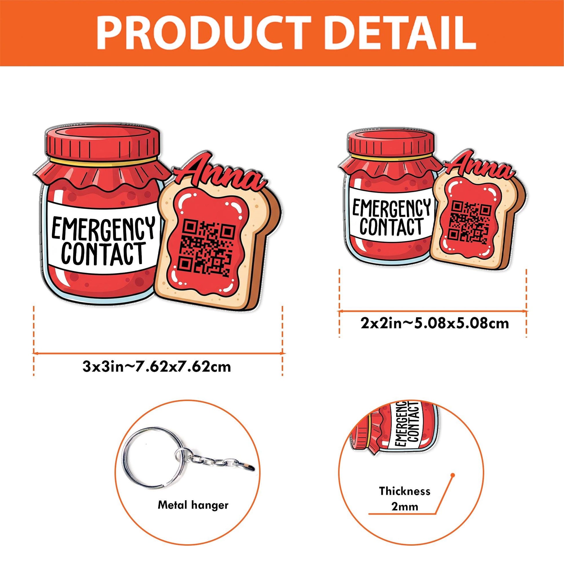 Cute Jam Toast Emergency Contact Keychain Tag for Kids Backpack – Personalized Name, QR Code for Safety, Back to School Gift, Child ID Tag