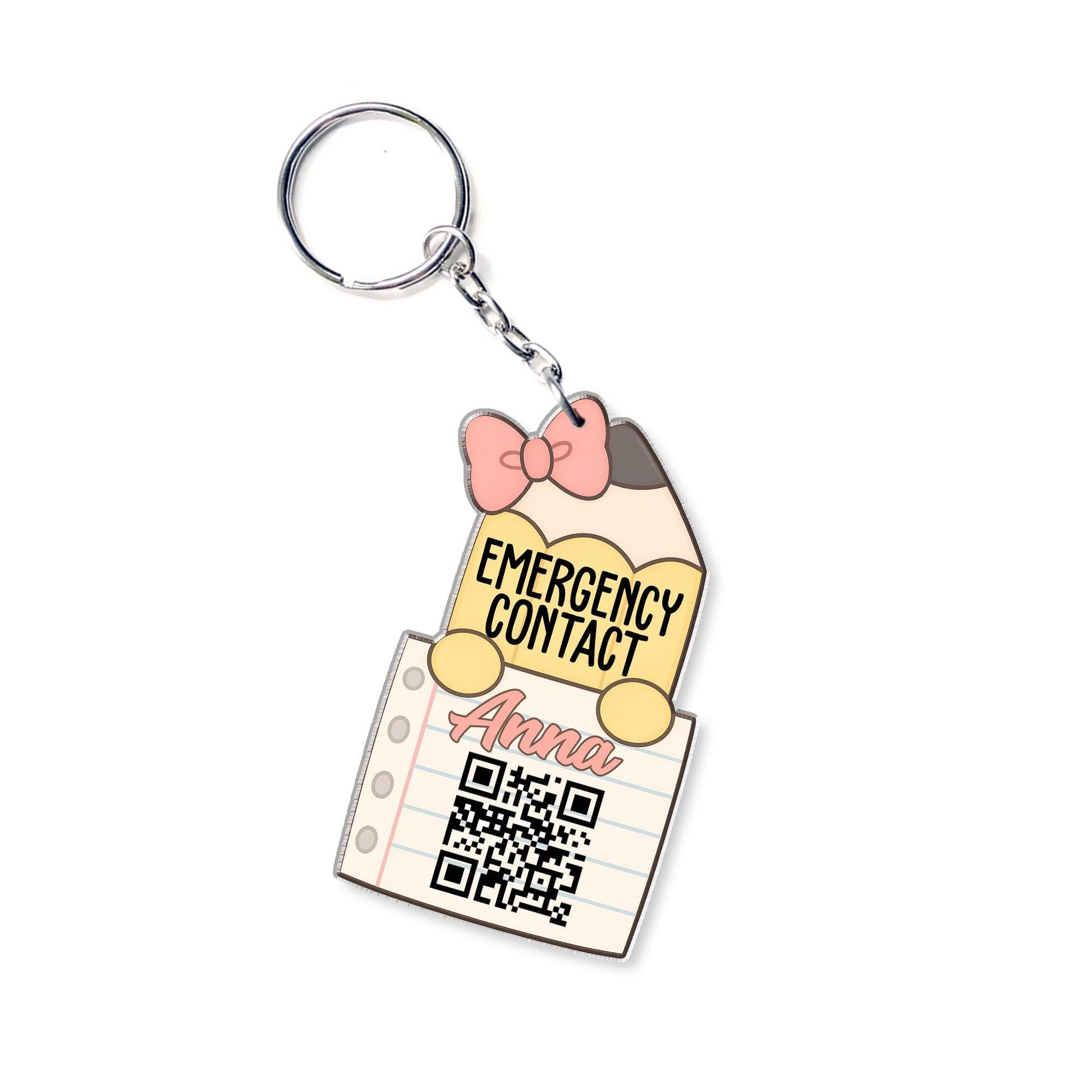 Notebook Style Emergency Contact Keychain for Kids – Personalized Backpack Tag with QR Code, Name, Cute Back to School Accessory, Backpack