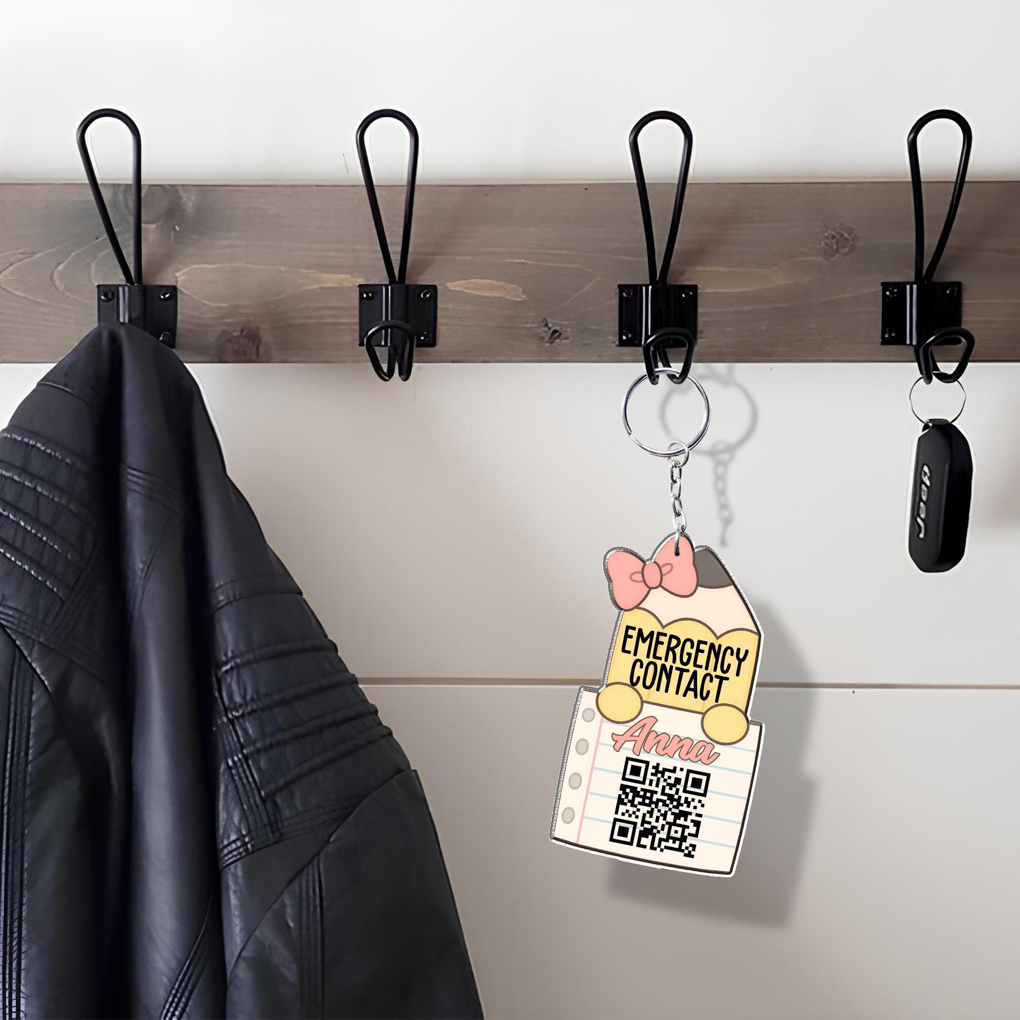Notebook Style Emergency Contact Keychain for Kids – Personalized Backpack Tag with QR Code, Name, Cute Back to School Accessory, Backpack
