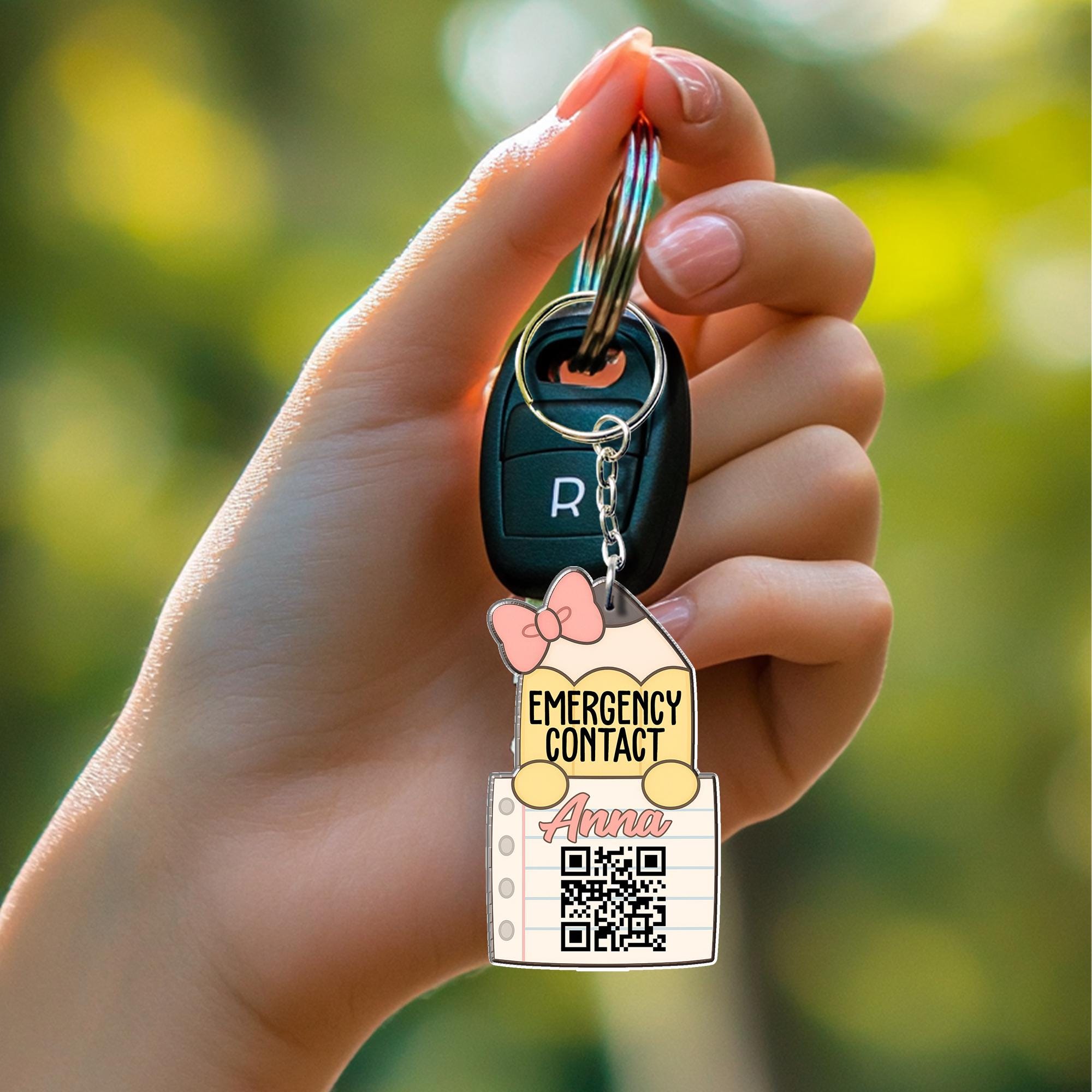 Notebook Style Emergency Contact Keychain for Kids – Personalized Backpack Tag with QR Code, Name, Cute Back to School Accessory, Backpack