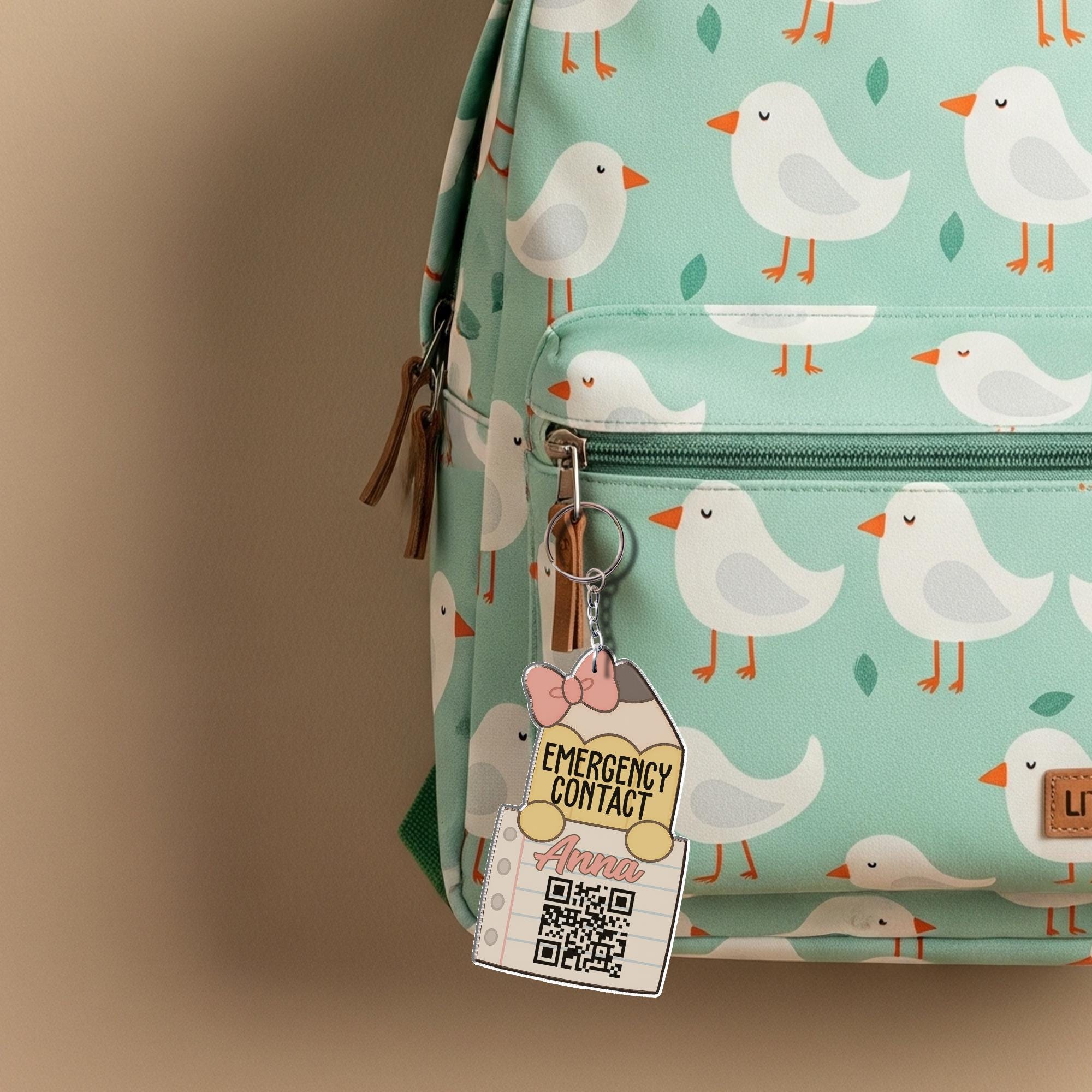 Notebook Style Emergency Contact Keychain for Kids – Personalized Backpack Tag with QR Code, Name, Cute Back to School Accessory, Backpack