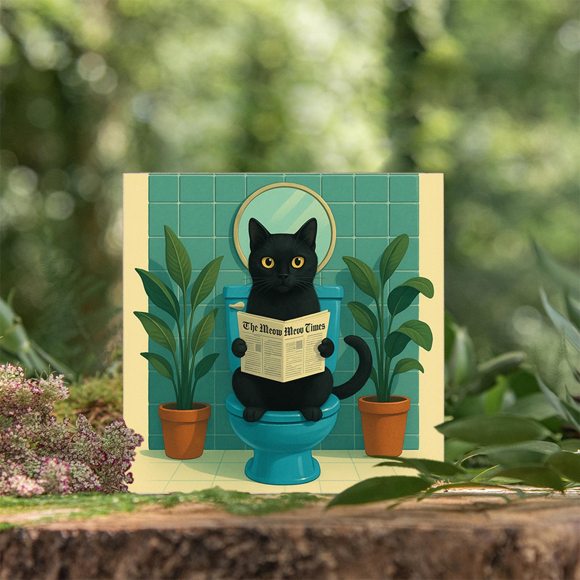 Funny Cat Bathroom Sign, Black Cat Toilet Art, Meow Times Newspaper Decor, Kitty Humor Wall Sign, Gift for Cat Lovers