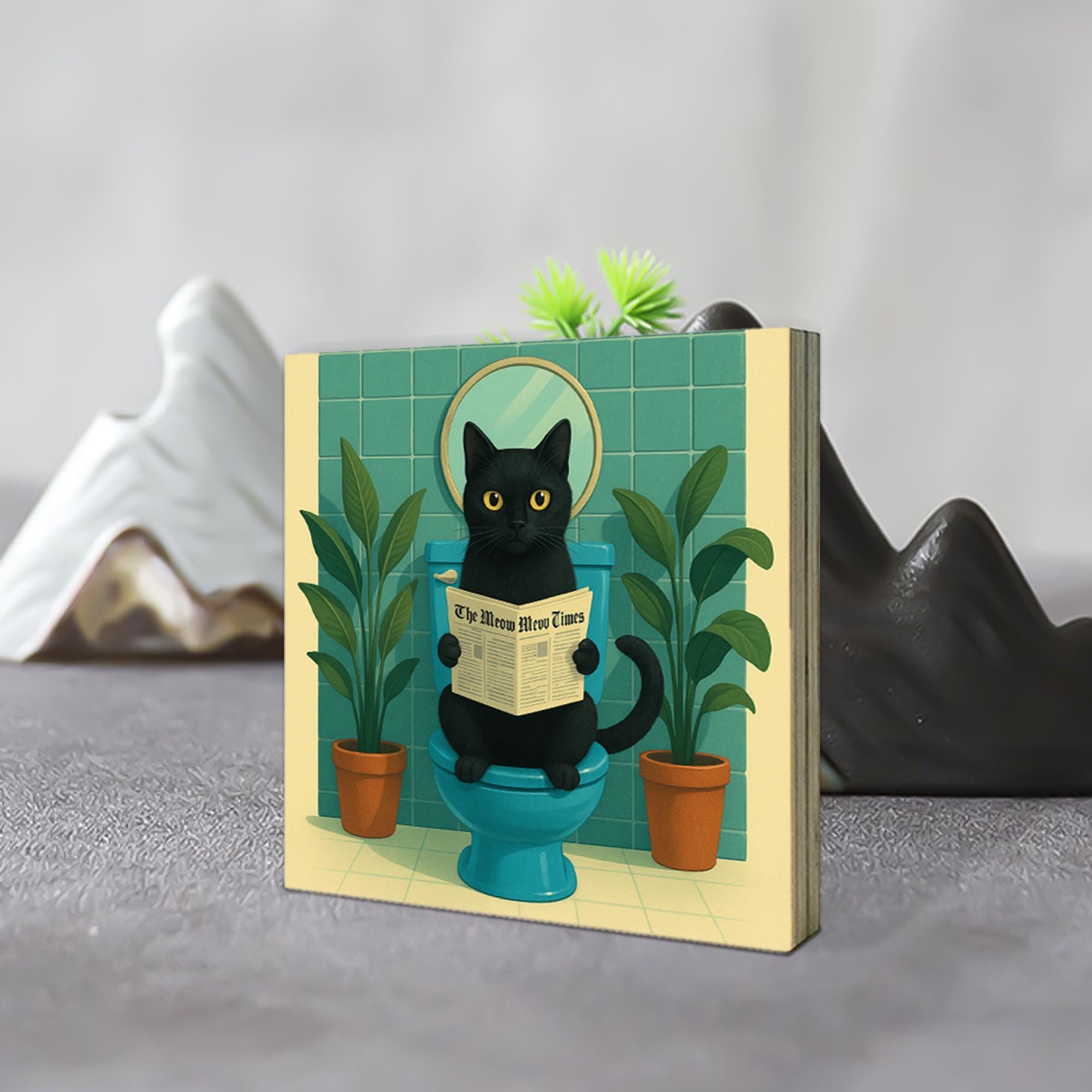 Funny Cat Bathroom Sign, Black Cat Toilet Art, Meow Times Newspaper Decor, Kitty Humor Wall Sign, Gift for Cat Lovers