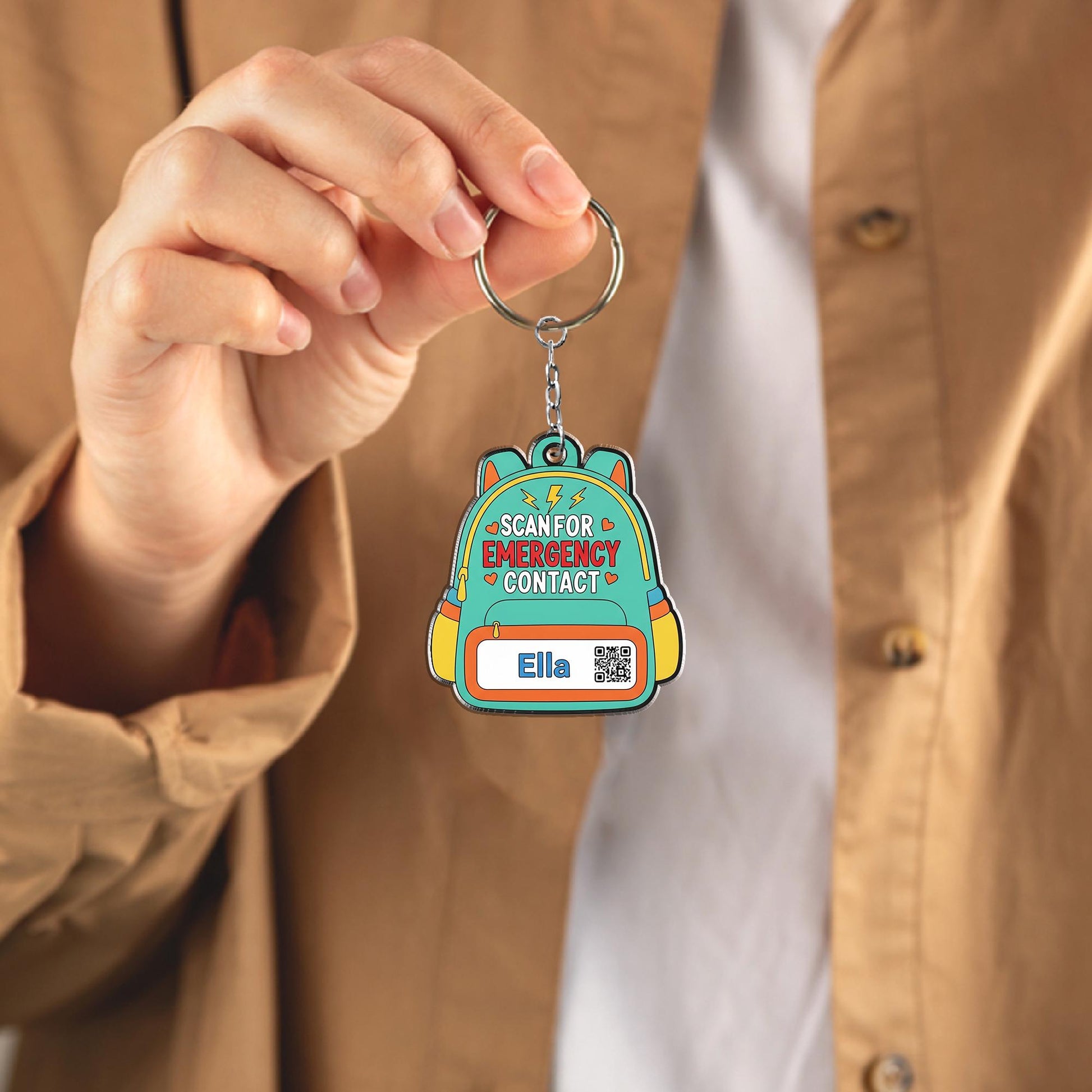 Backpack Emergency Contact Keychain for Kids – Personalized School Tag with Name, QR Code, Safety ID for Backpack or Lunchbox, School Qr Tag