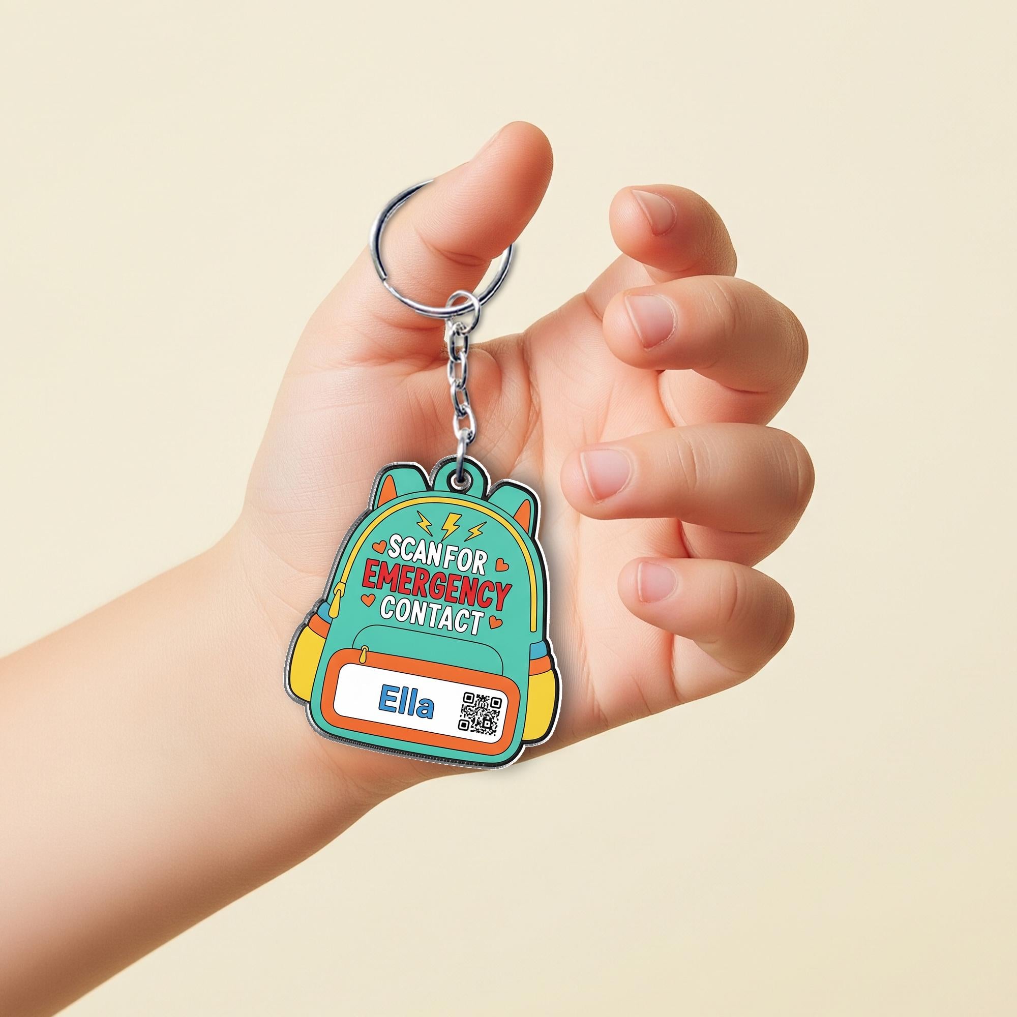 Backpack Emergency Contact Keychain for Kids – Personalized School Tag with Name, QR Code, Safety ID for Backpack or Lunchbox, School Qr Tag