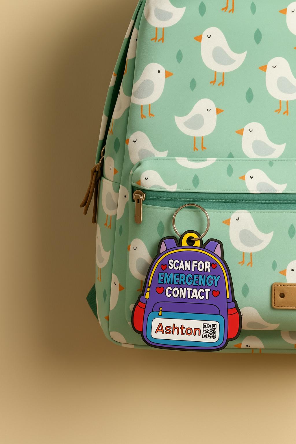 Backpack Emergency Contact Keychain for Kids – Personalized School Tag with Name, QR Code, Safety ID for Backpack or Lunchbox, School Qr Tag