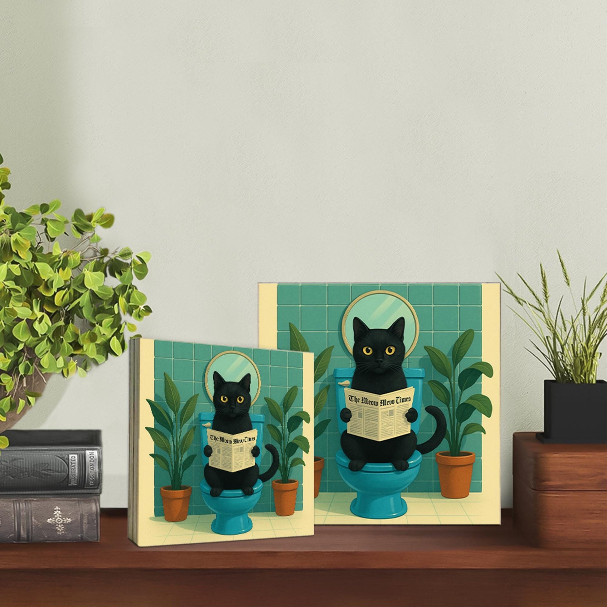Funny Cat Bathroom Sign, Black Cat Toilet Art, Meow Times Newspaper Decor, Kitty Humor Wall Sign, Gift for Cat Lovers