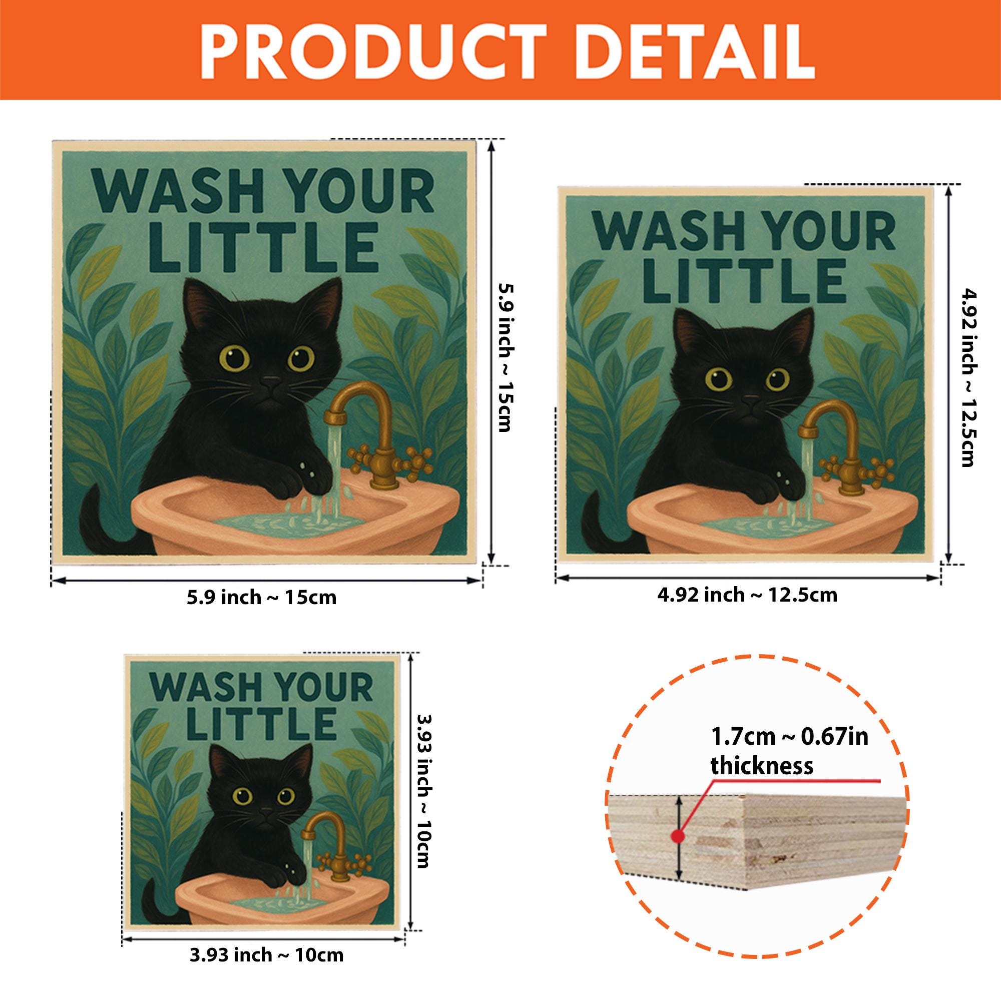 Funny Cat Bathroom Sign, Wash Your Little Kitty Wall Art, Black Cat Sink Decor, Cute Cat Handwashing Humor Gift