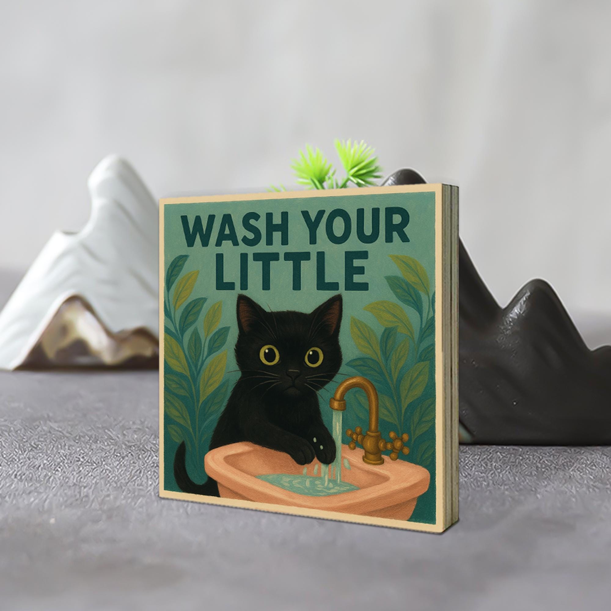 Funny Cat Bathroom Sign, Wash Your Little Kitty Wall Art, Black Cat Sink Decor, Cute Cat Handwashing Humor Gift