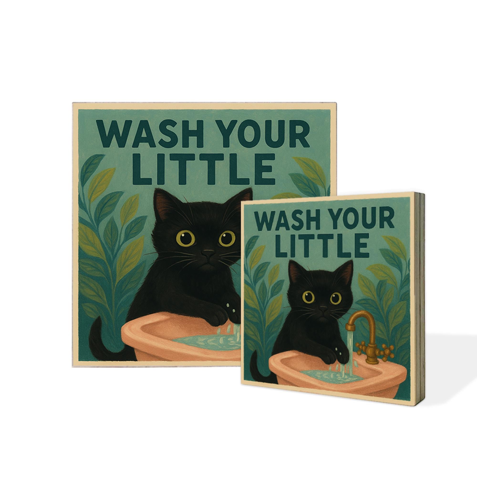 Funny Cat Bathroom Sign, Wash Your Little Kitty Wall Art, Black Cat Sink Decor, Cute Cat Handwashing Humor Gift