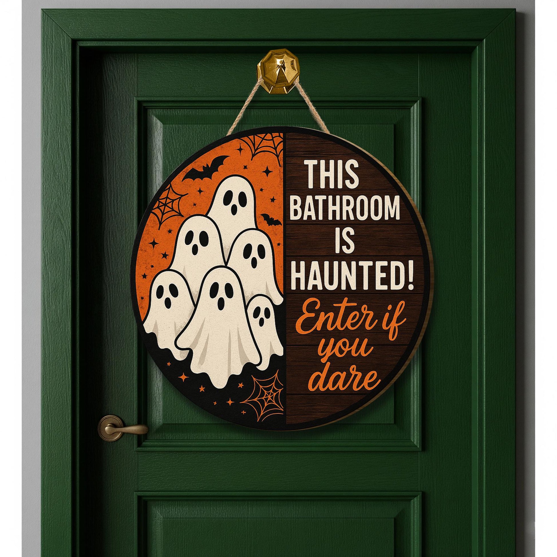 Haunted Bathroom Sign, Halloween Ghost Door Sign, Funny Wooden Bathroom Decor, Enter If You Dare Sign, Spooky Bathroom Plaque