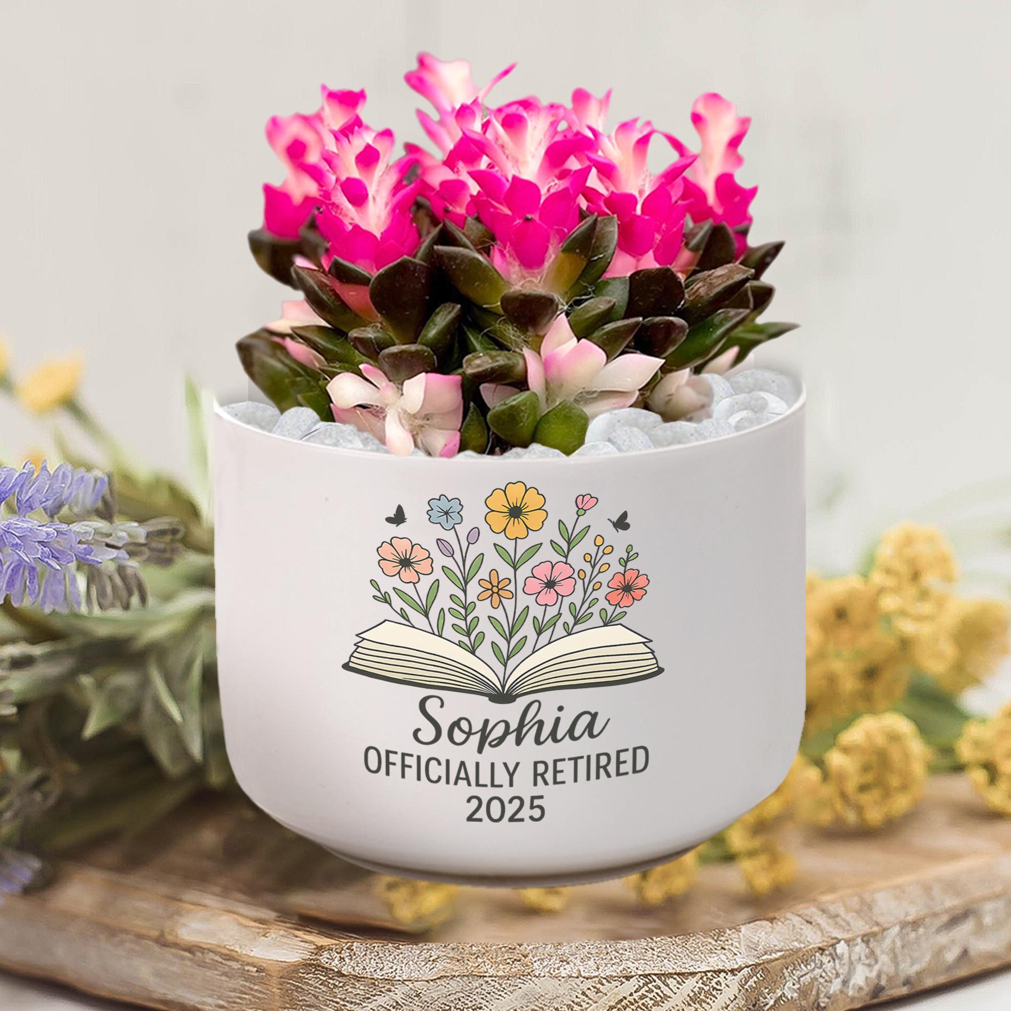 Custom Retirement Plant Pot – Personalized Ceramic Succulent Planter with Name & Year–Floral Farewell Gift for Coworker or Teacher -POT ONLY