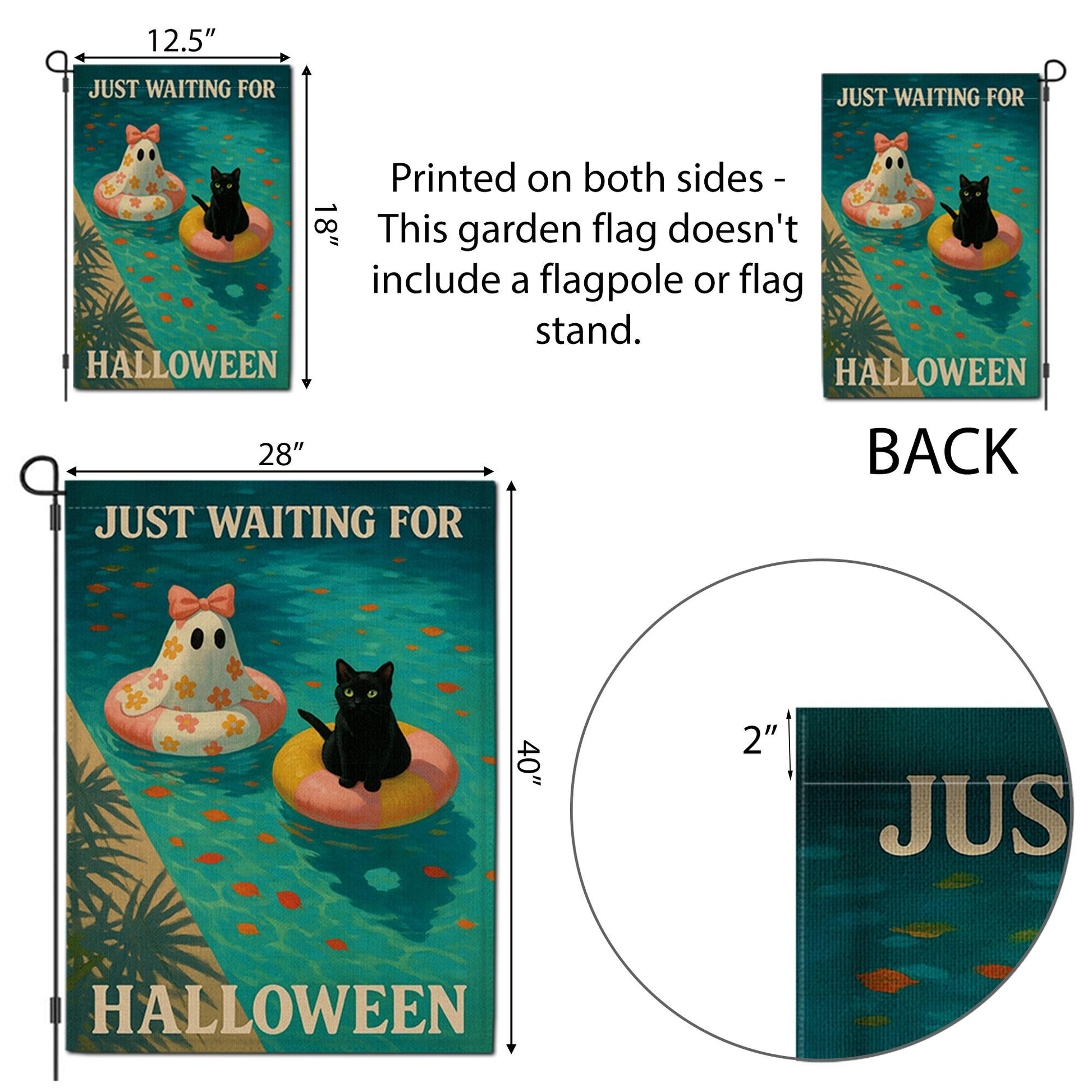 Funny Halloween Garden Flag, Black Cat Ghost Pool Decor, Summer Halloween Yard Flag, Cute Spooky Season Outdoor Sign, Fall Lawn Banner