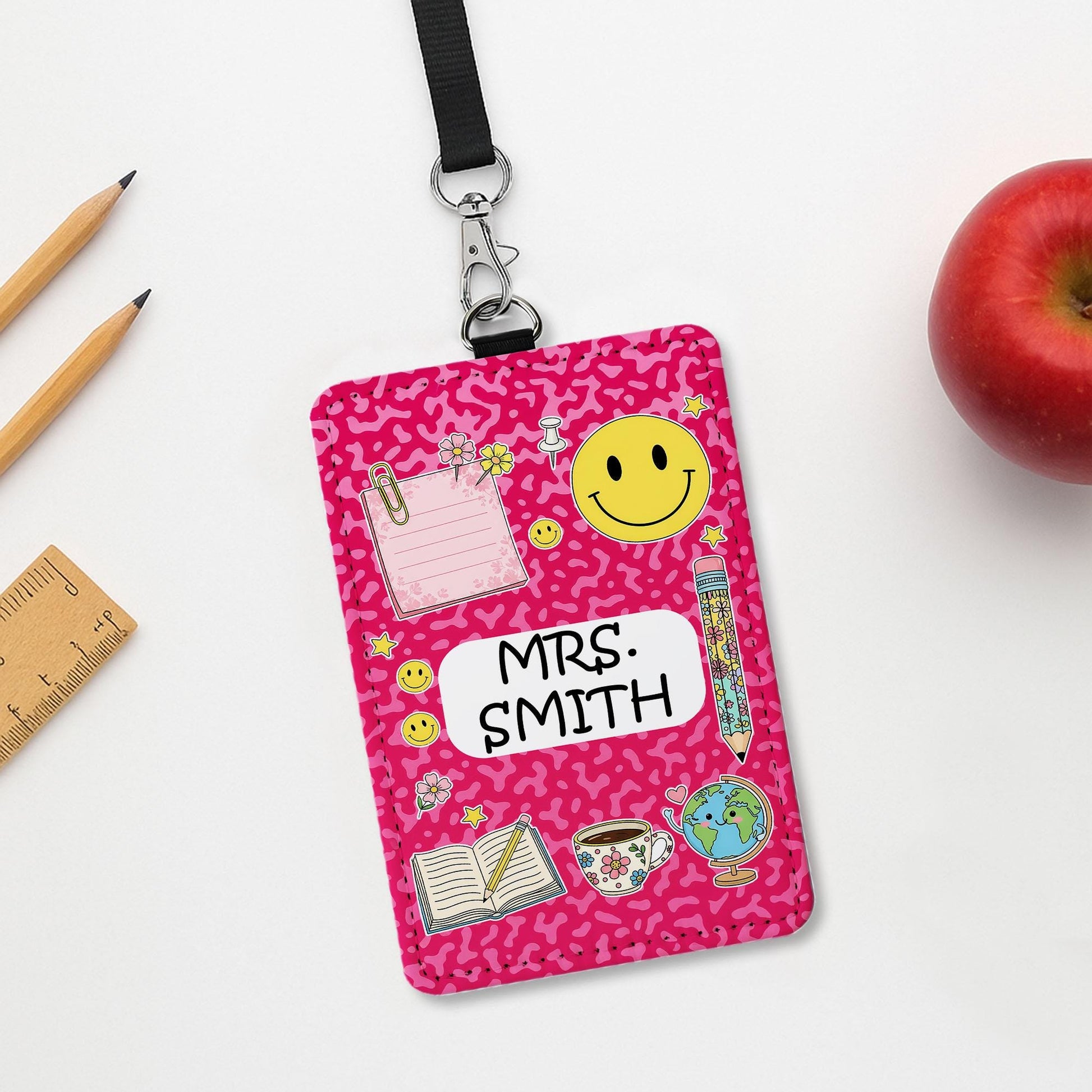 Personalized Teacher Name Badge Holder, Cute Classroom Lanyard ID Tag, Back to School Gift for Teachers, Teachers Badge Reel, School Lanyard