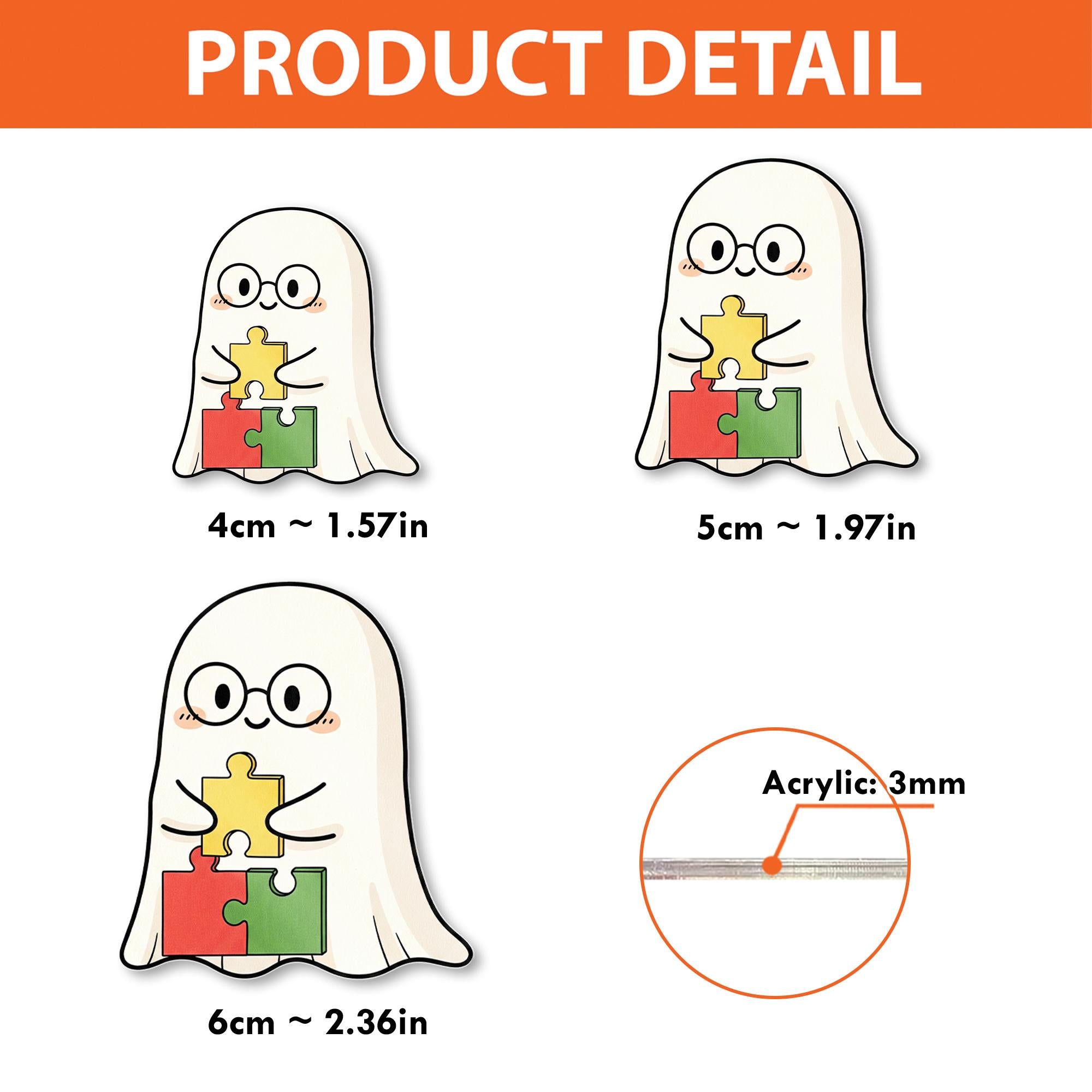 Cute Ghost Puzzle Badge Reel – Autism Awareness ID Holder, Teacher Nurse Clip, Retractable Name Tag for Classroom or Hospital Staff
