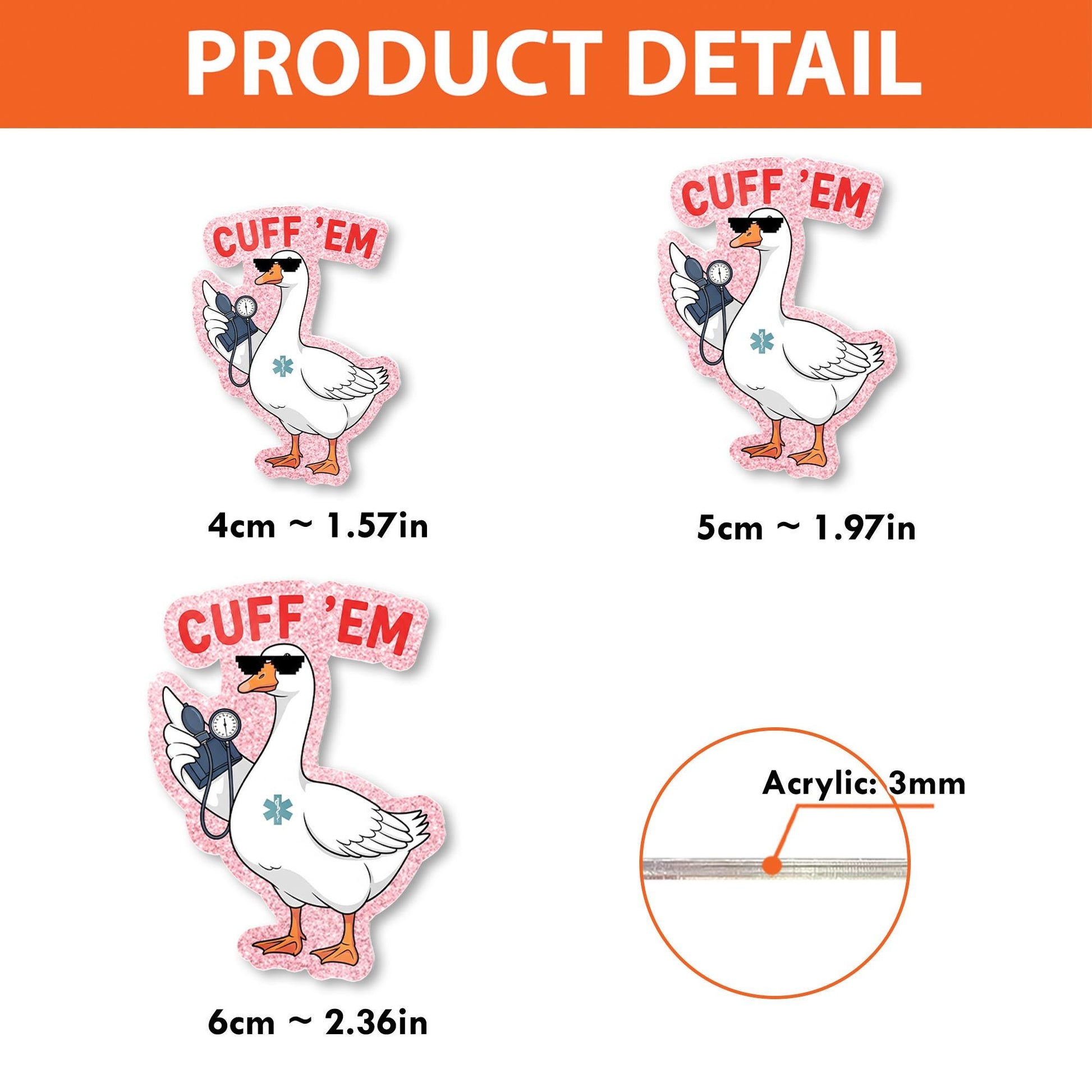 Cuff 'Em Nurse Badge Reel – Funny EMT Goose ID Holder – Cute Blood Pressure Reel – CNA Paramedic Medical Badge Clip – Nurse Week Accessory