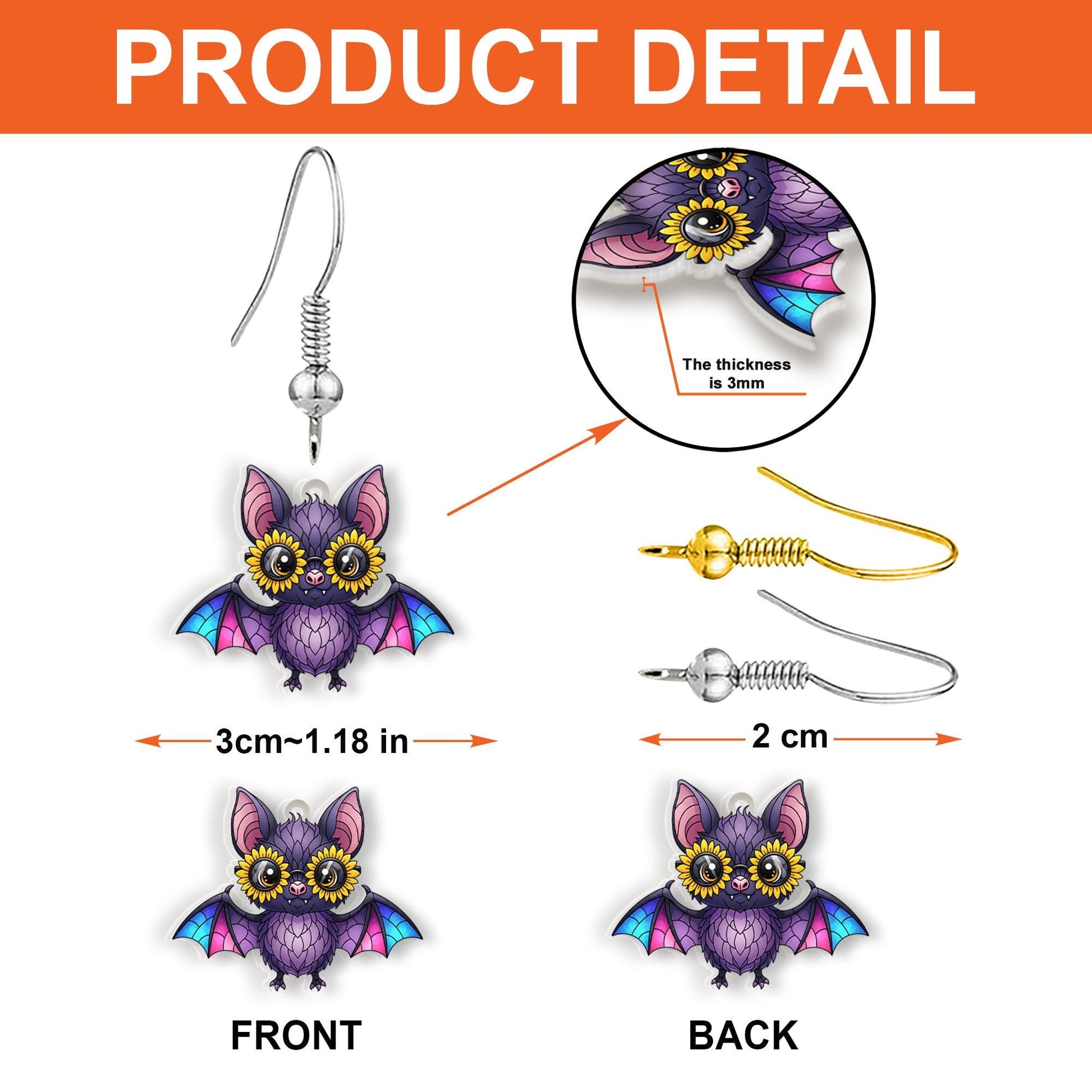 Cute Bat Earrings with Sunflowers | Whimsical Spooky Animal Jewelry | Unique Halloween Goth Nature Lover Gift | Fall Aesthetic
