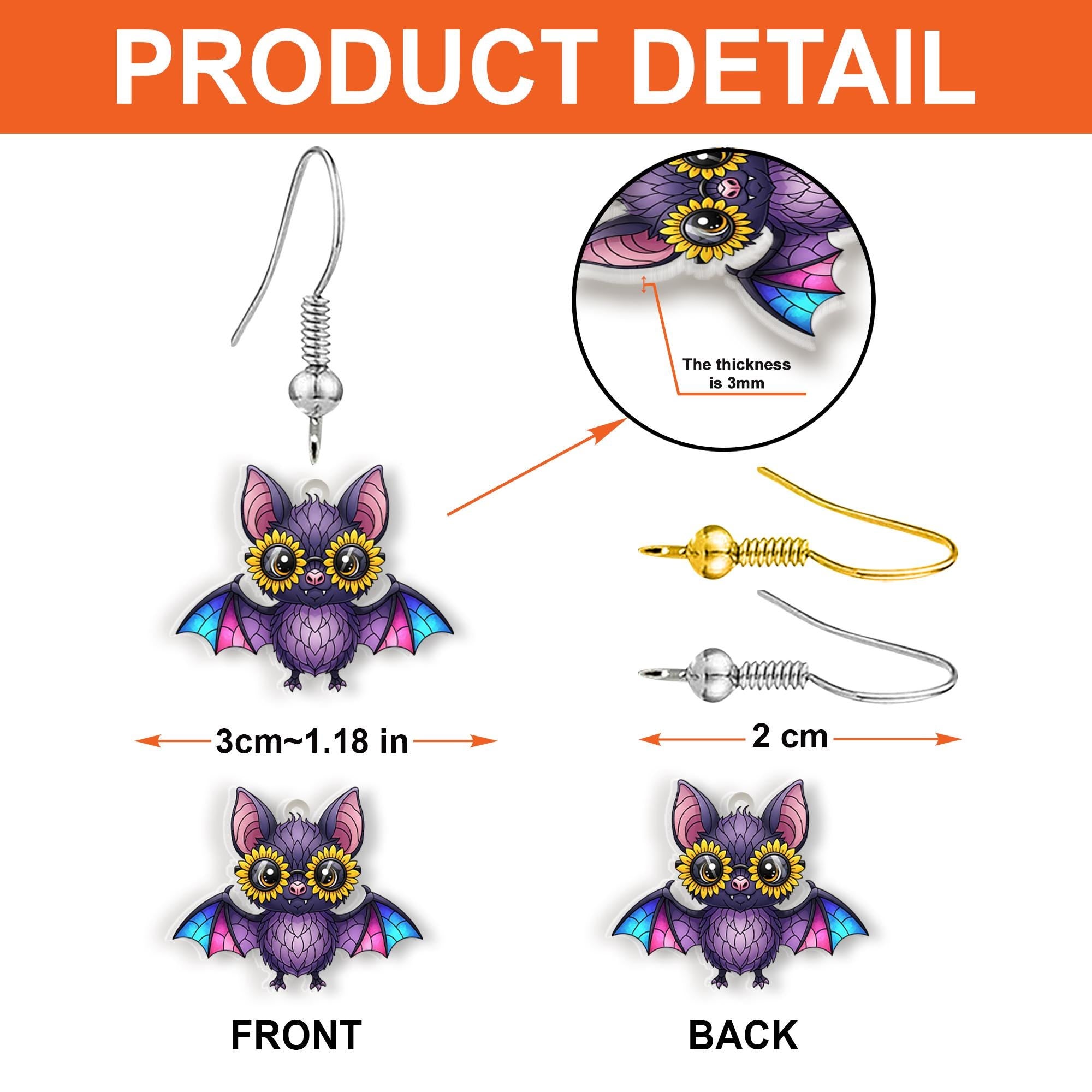 Cute Bat Earrings with Sunflowers | Whimsical Spooky Animal Jewelry | Unique Halloween Goth Nature Lover Gift | Fall Aesthetic